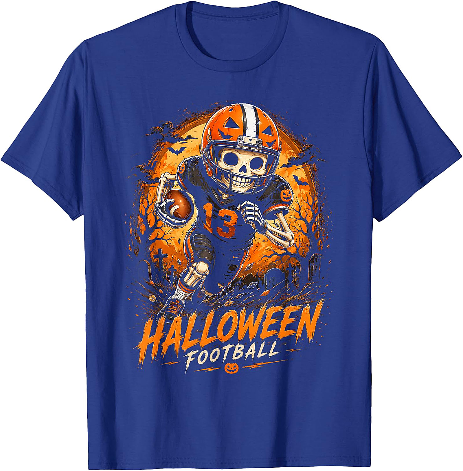  Halloween Football Skeleton Player T-Shirt | Spooky Game Day Tee