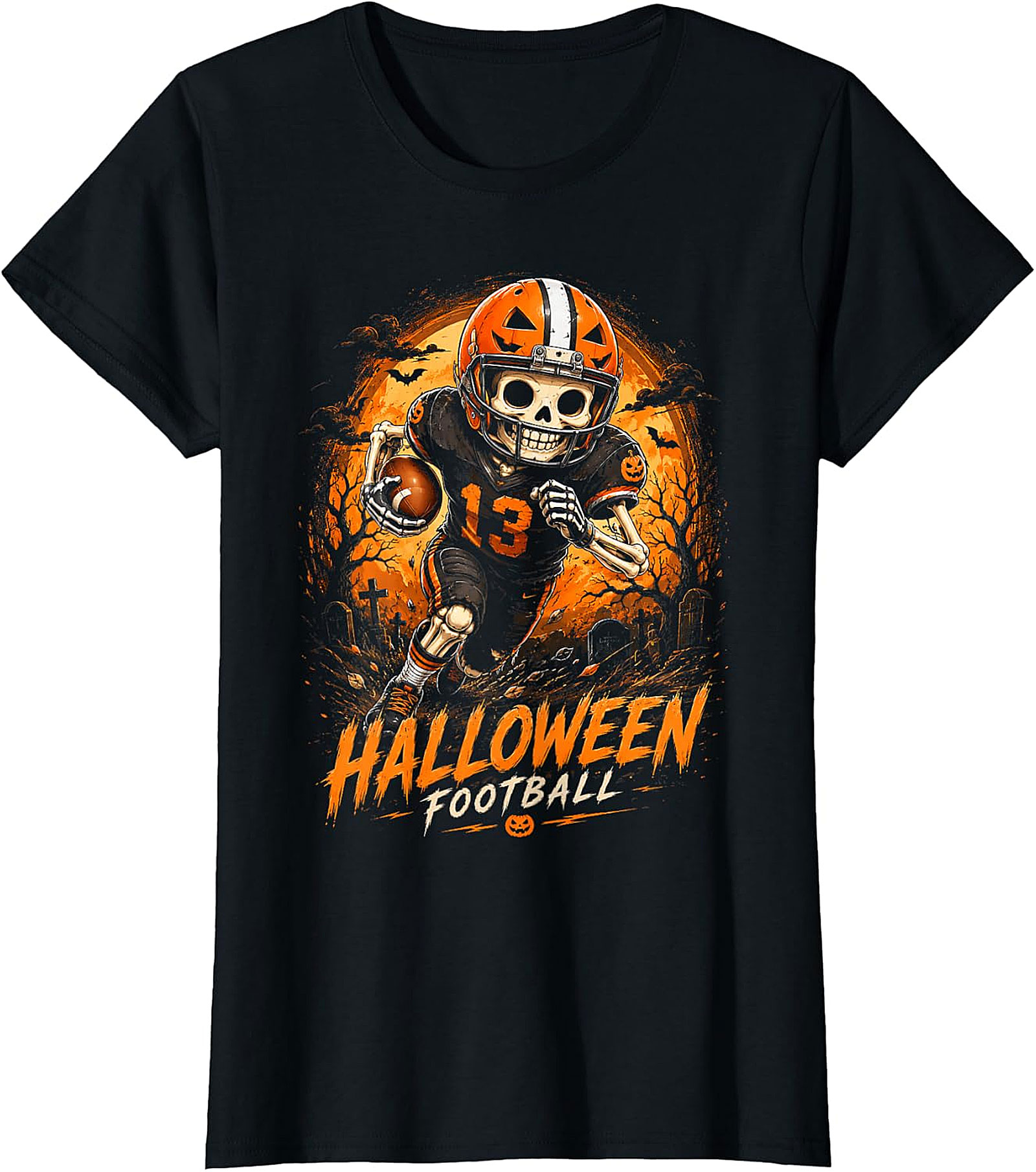 Halloween Football Skeleton Player T-Shirt | Spooky Game Day Tee