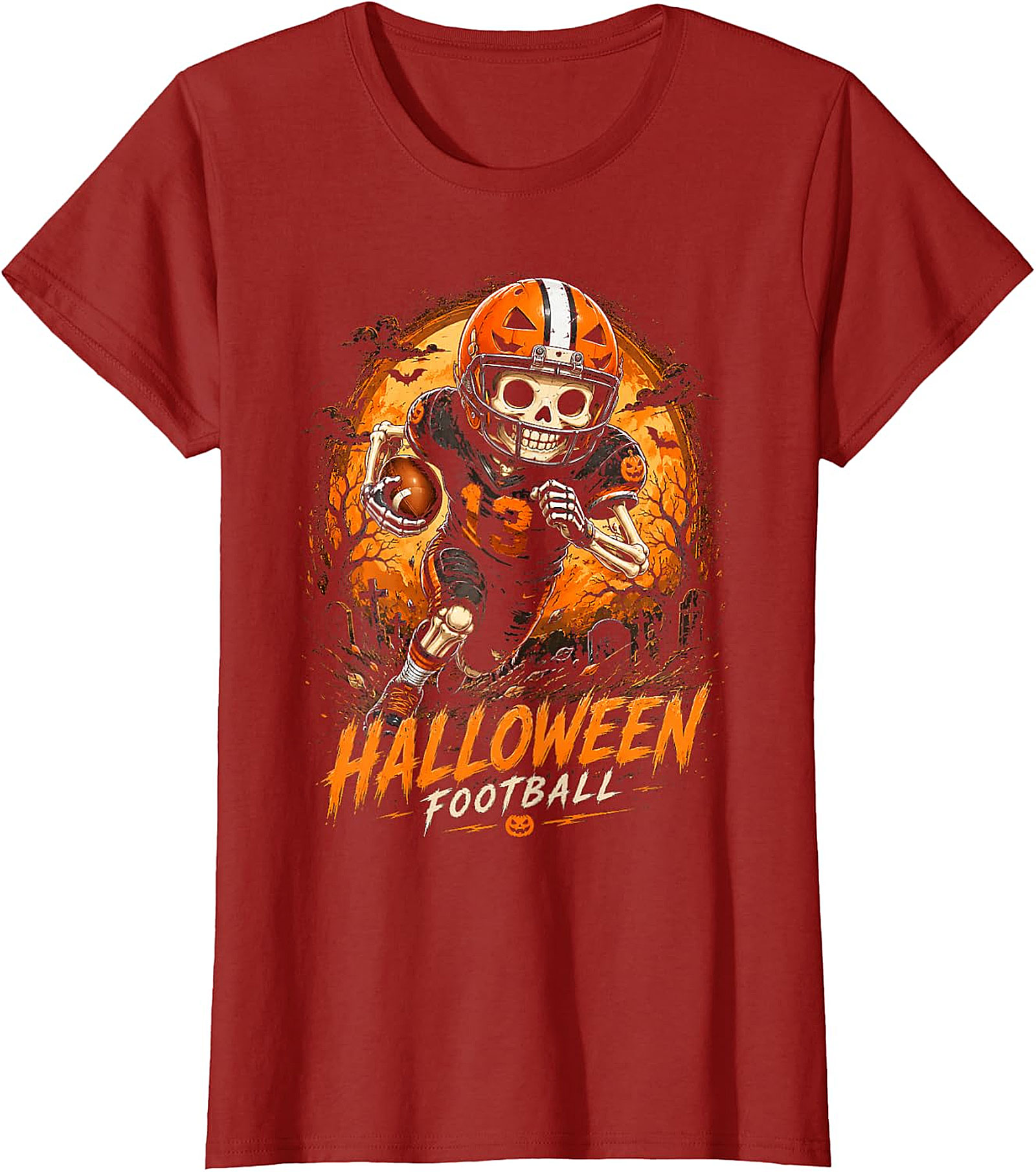  Halloween Football Skeleton Player T-Shirt | Spooky Game Day Tee