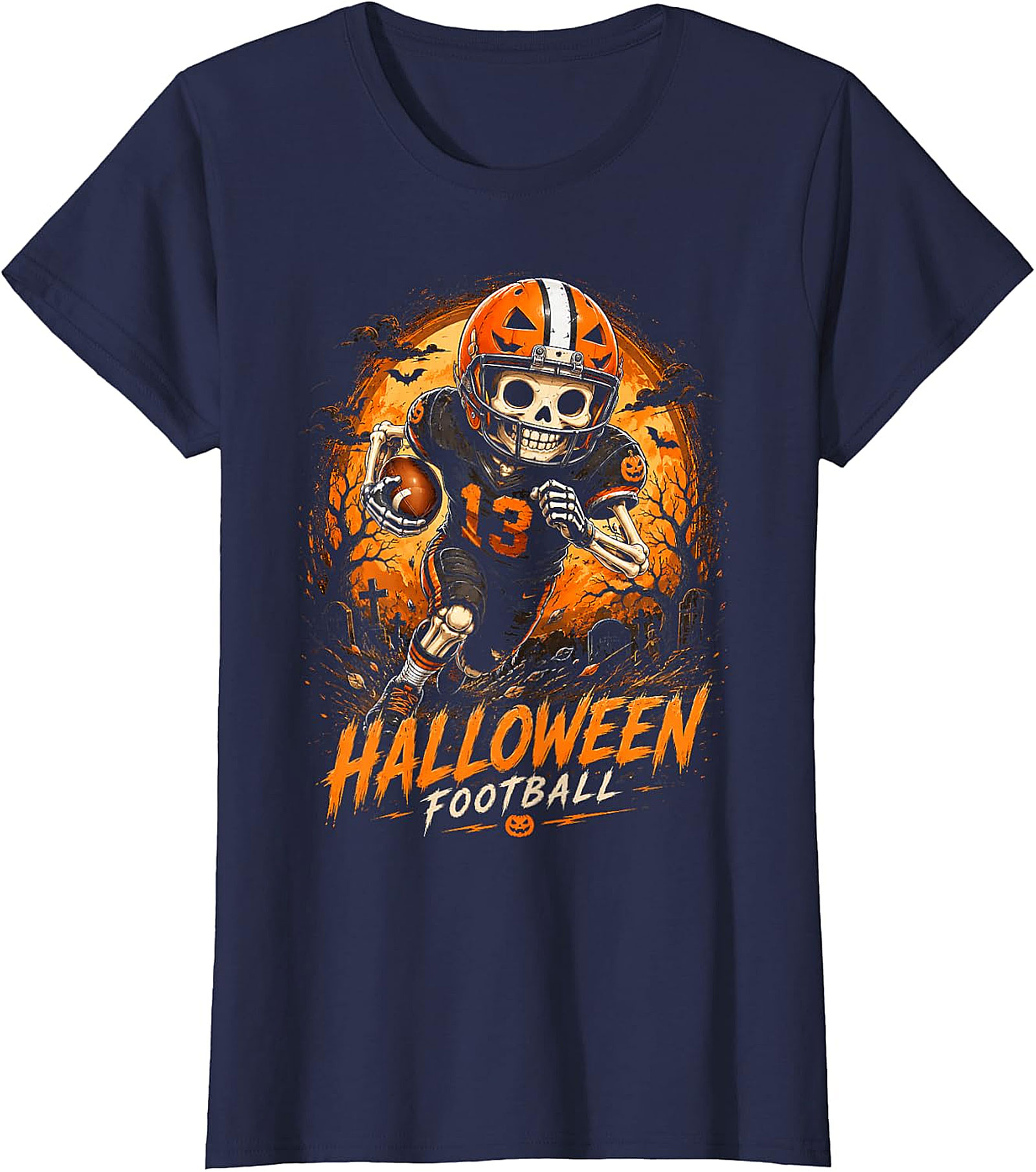  Halloween Football Skeleton Player T-Shirt | Spooky Game Day Tee