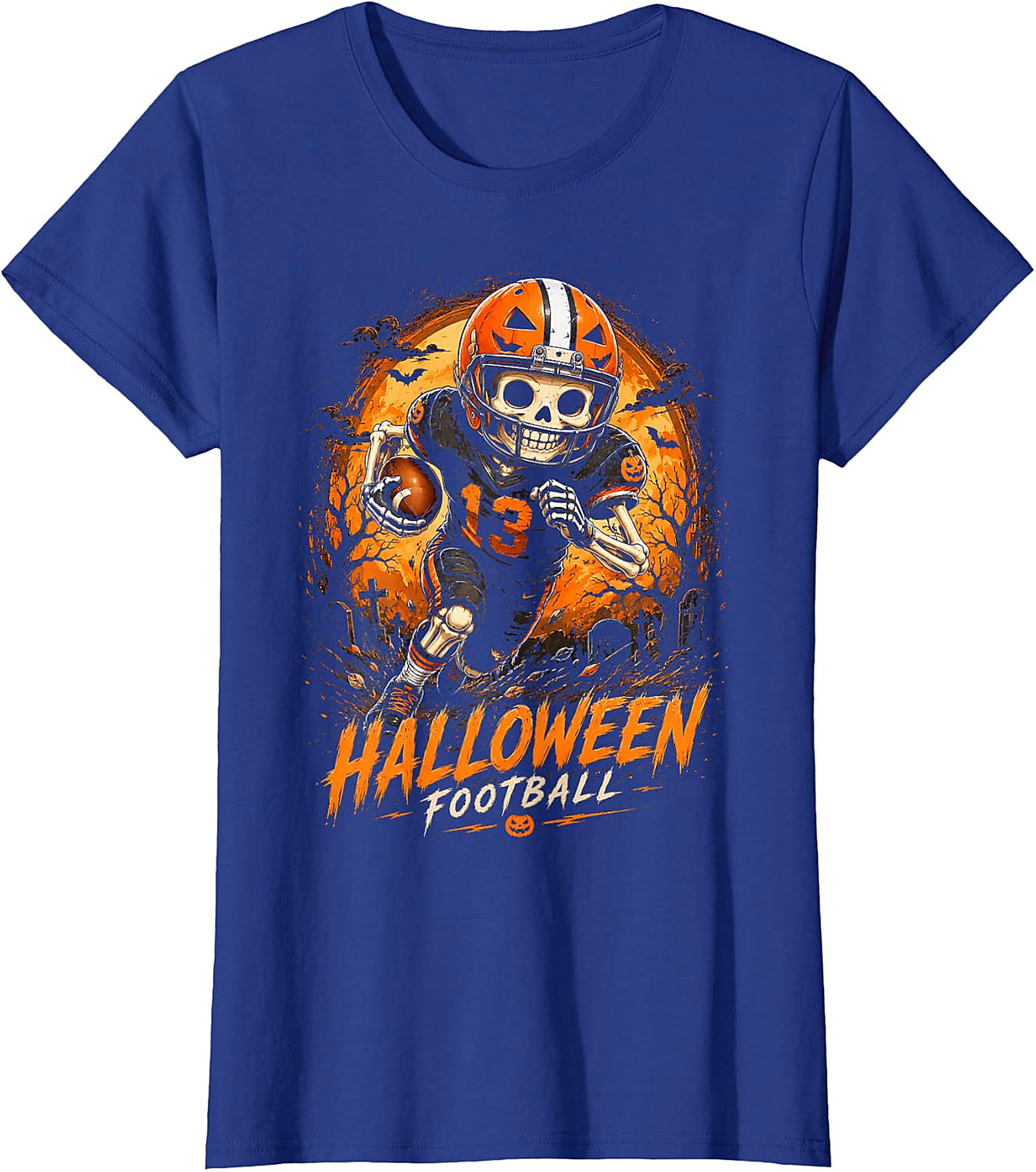  Halloween Football Skeleton Player T-Shirt | Spooky Game Day Tee