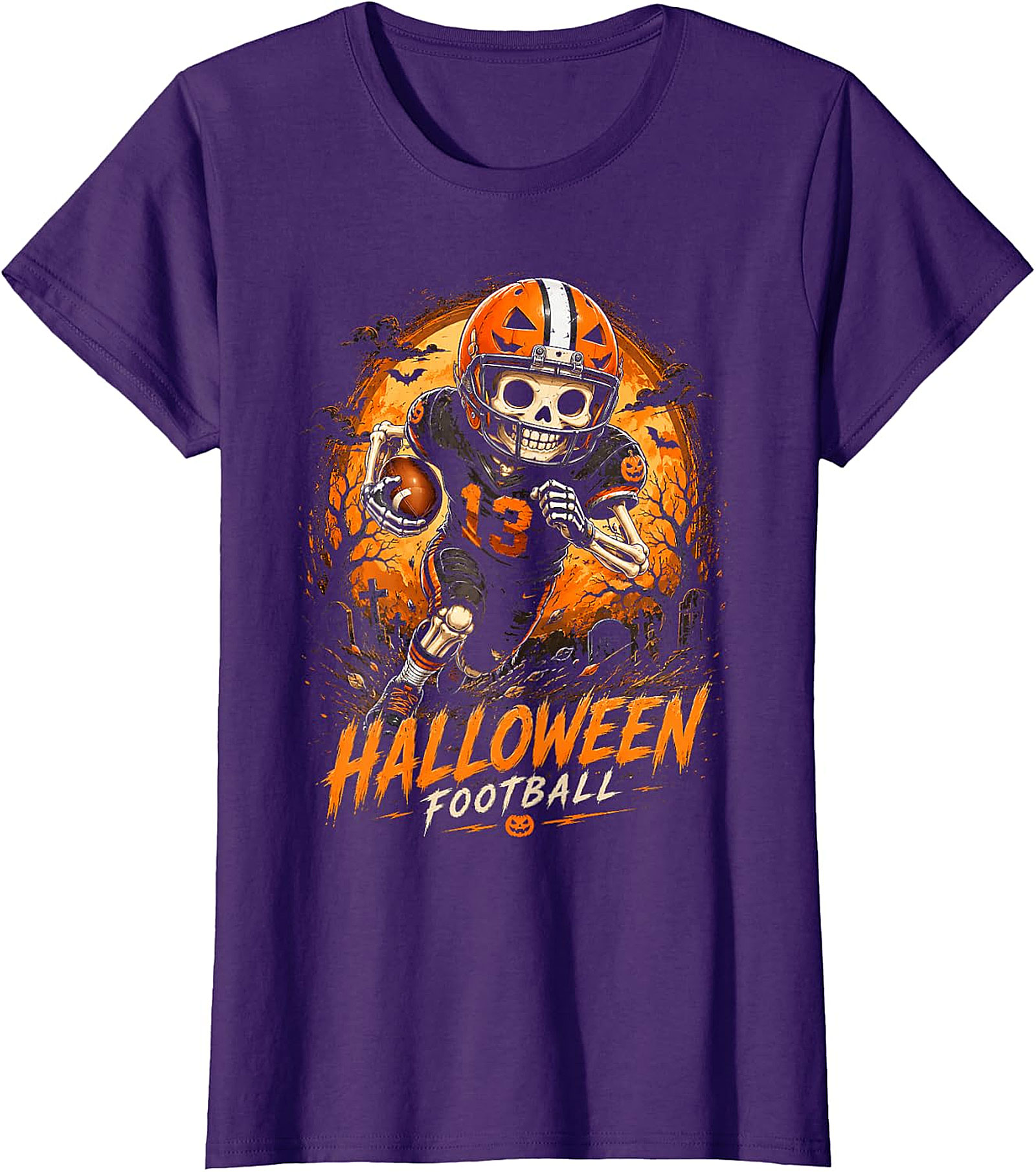  Halloween Football Skeleton Player T-Shirt | Spooky Game Day Tee