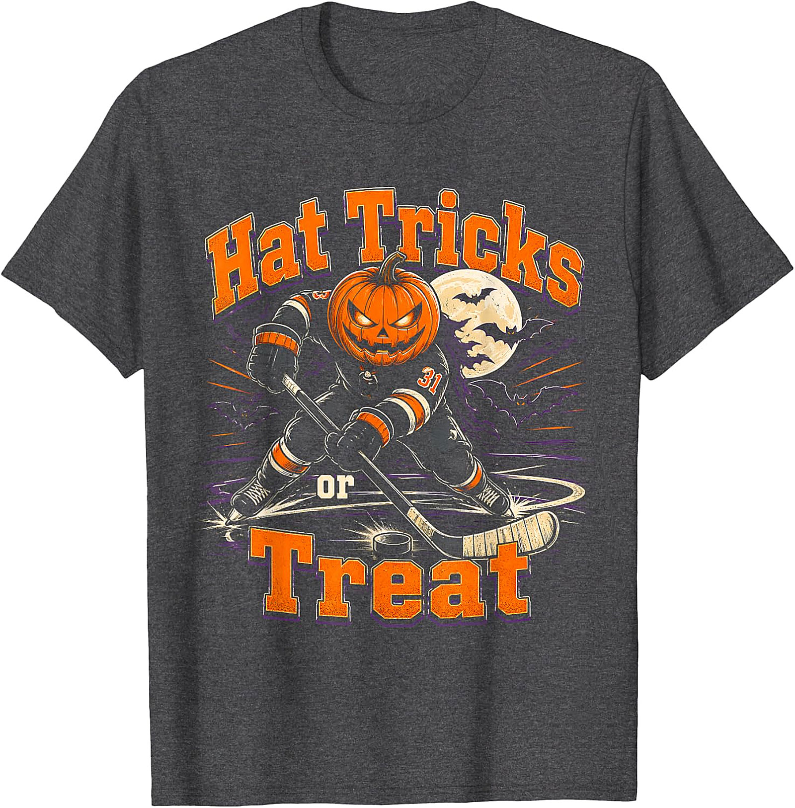 Hat Tricks or Treat Hockey Pumpkin Halloween T-Shirt