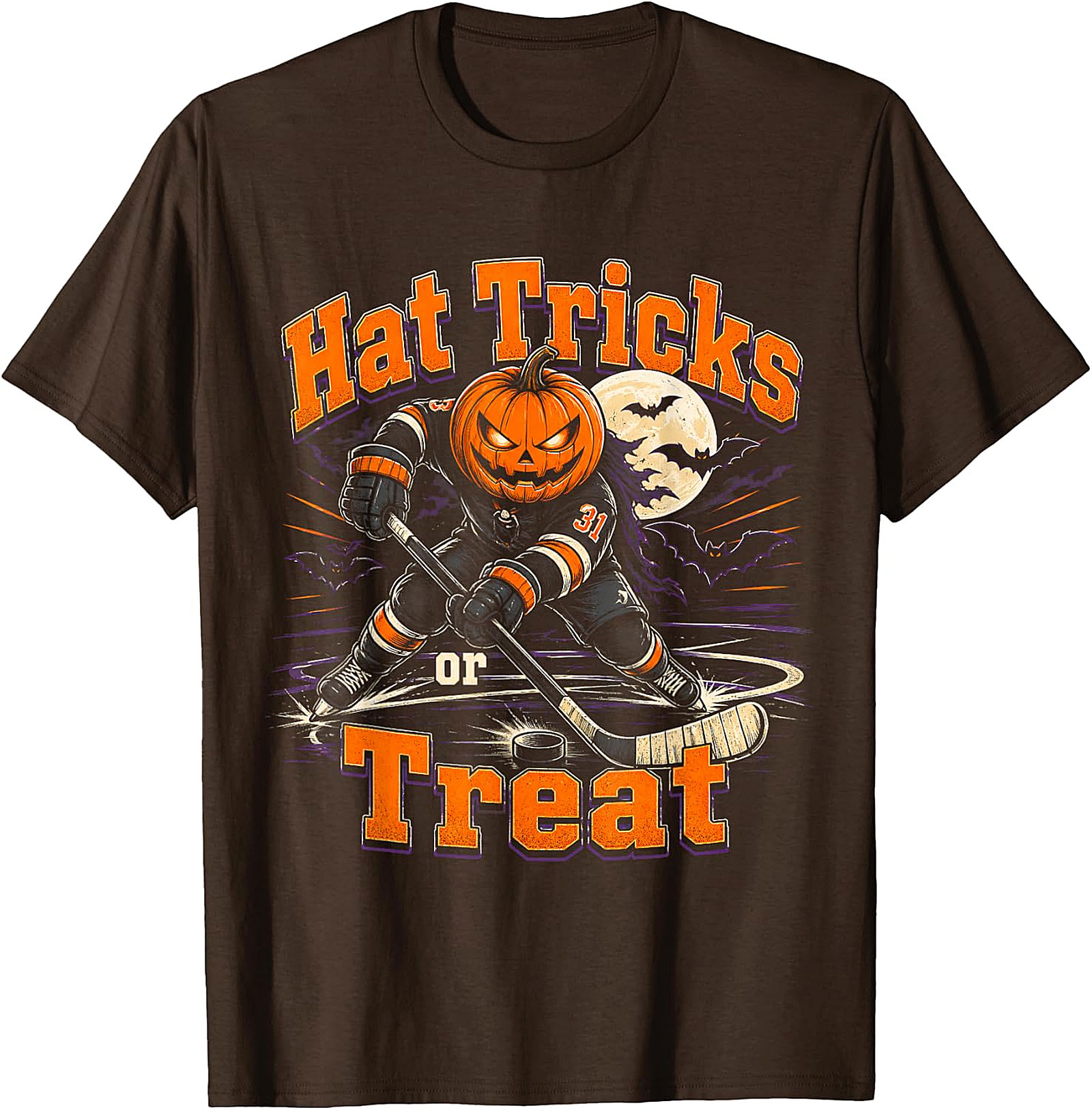  Hat Tricks or Treat Hockey Pumpkin Halloween T-Shirt