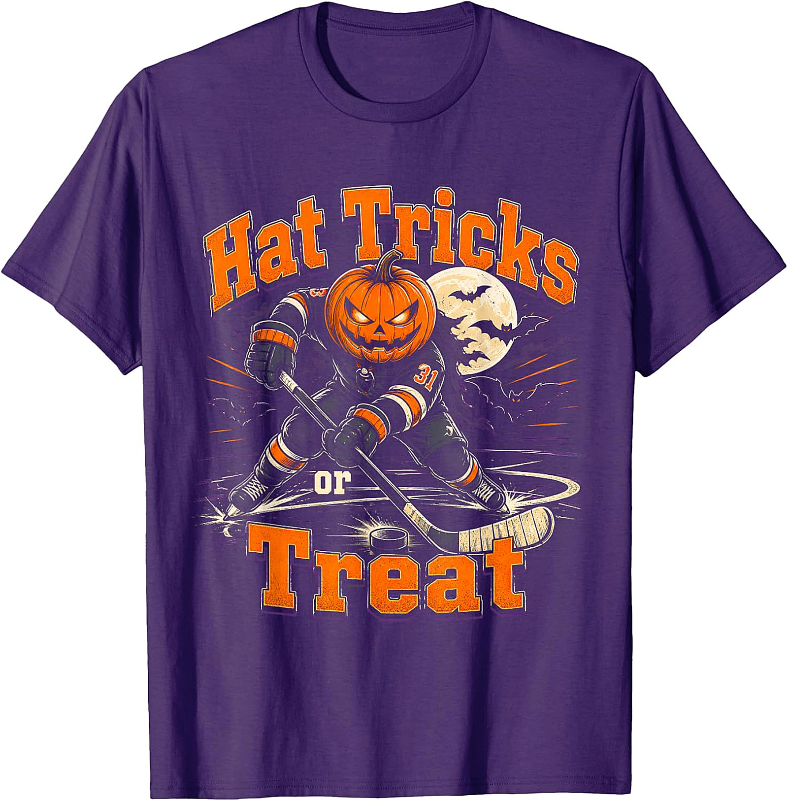 Hat Tricks or Treat Hockey Pumpkin Halloween T-Shirt
