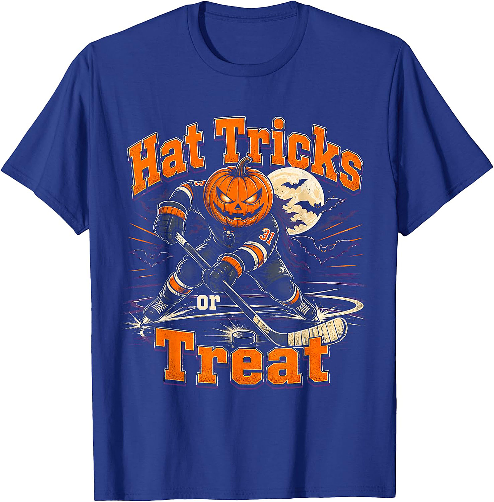  Hat Tricks or Treat Hockey Pumpkin Halloween T-Shirt