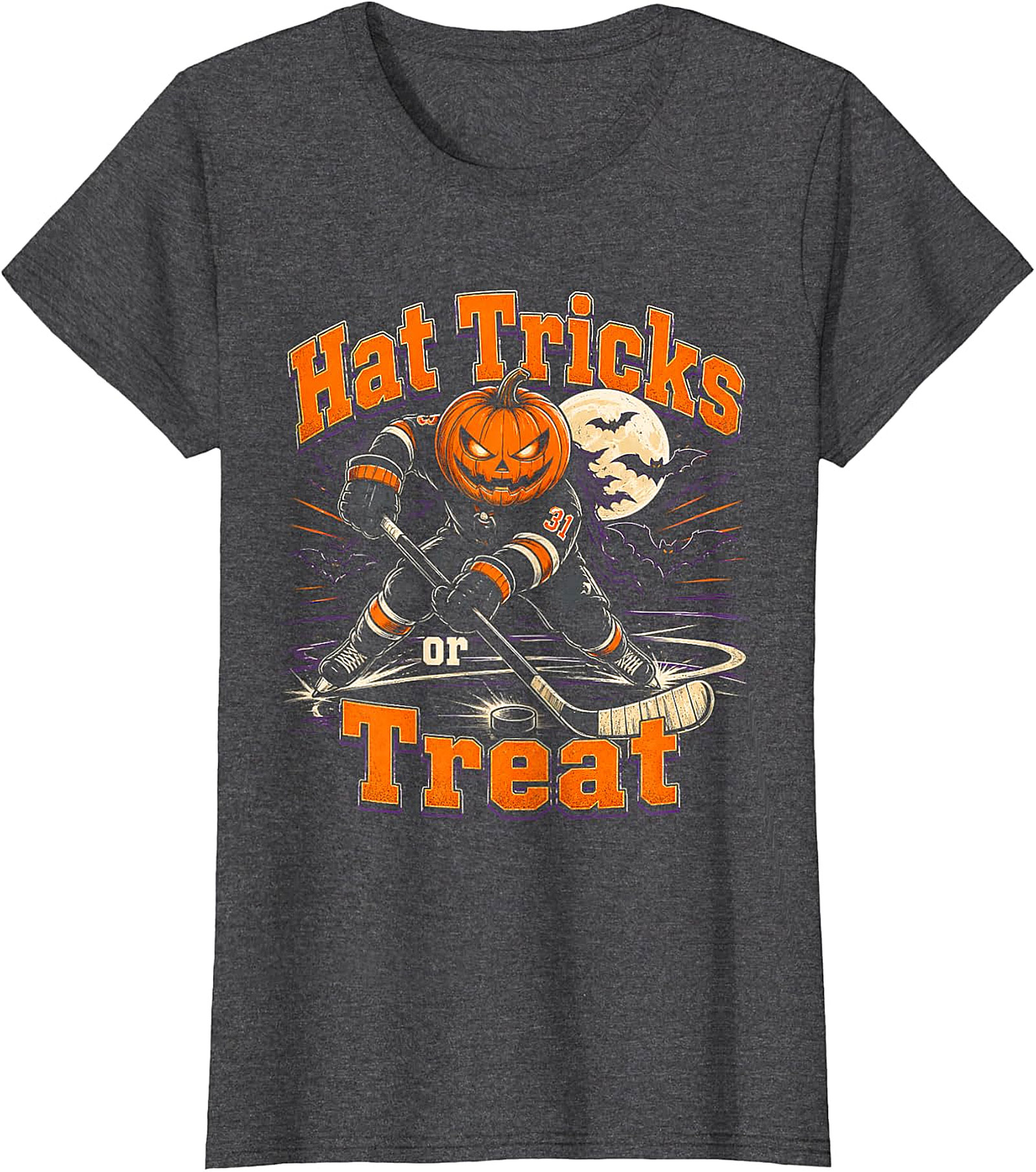  Hat Tricks or Treat Hockey Pumpkin Halloween T-Shirt