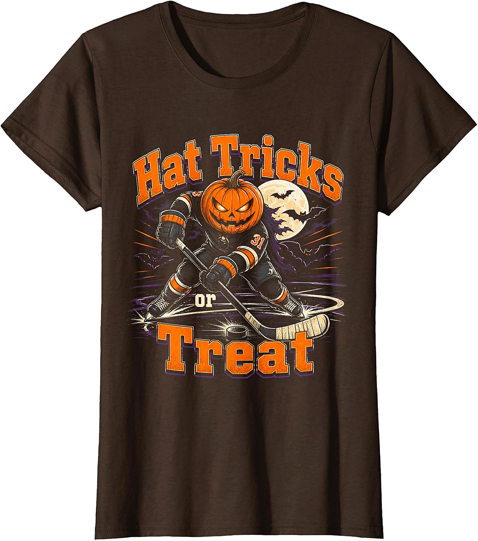  Hat Tricks or Treat Hockey Pumpkin Halloween T-Shirt