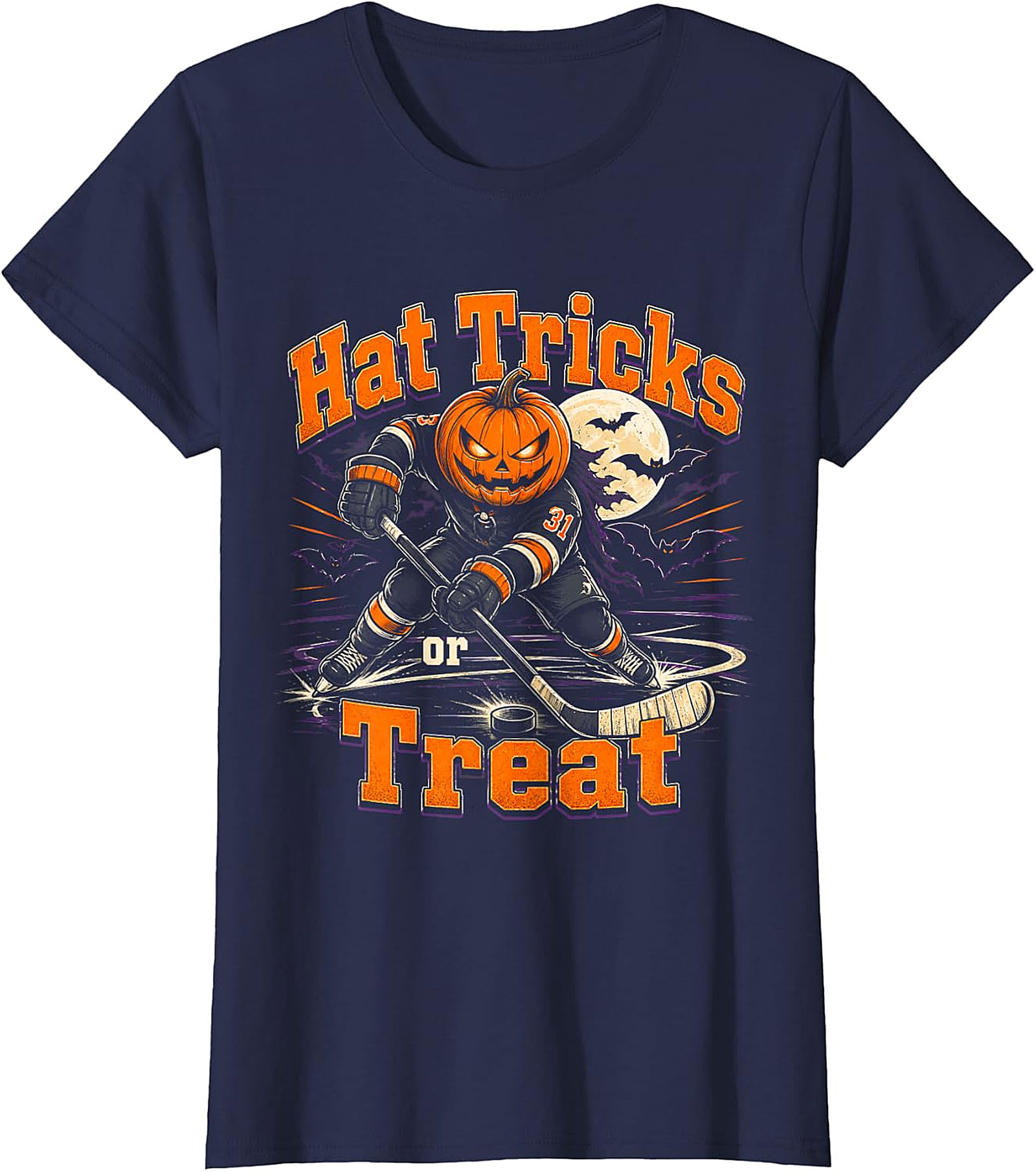  Hat Tricks or Treat Hockey Pumpkin Halloween T-Shirt
