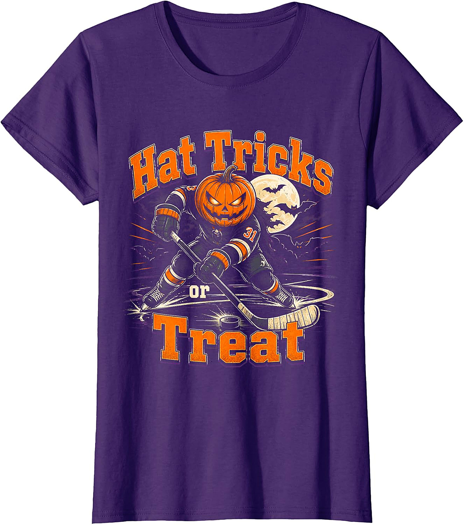  Hat Tricks or Treat Hockey Pumpkin Halloween T-Shirt