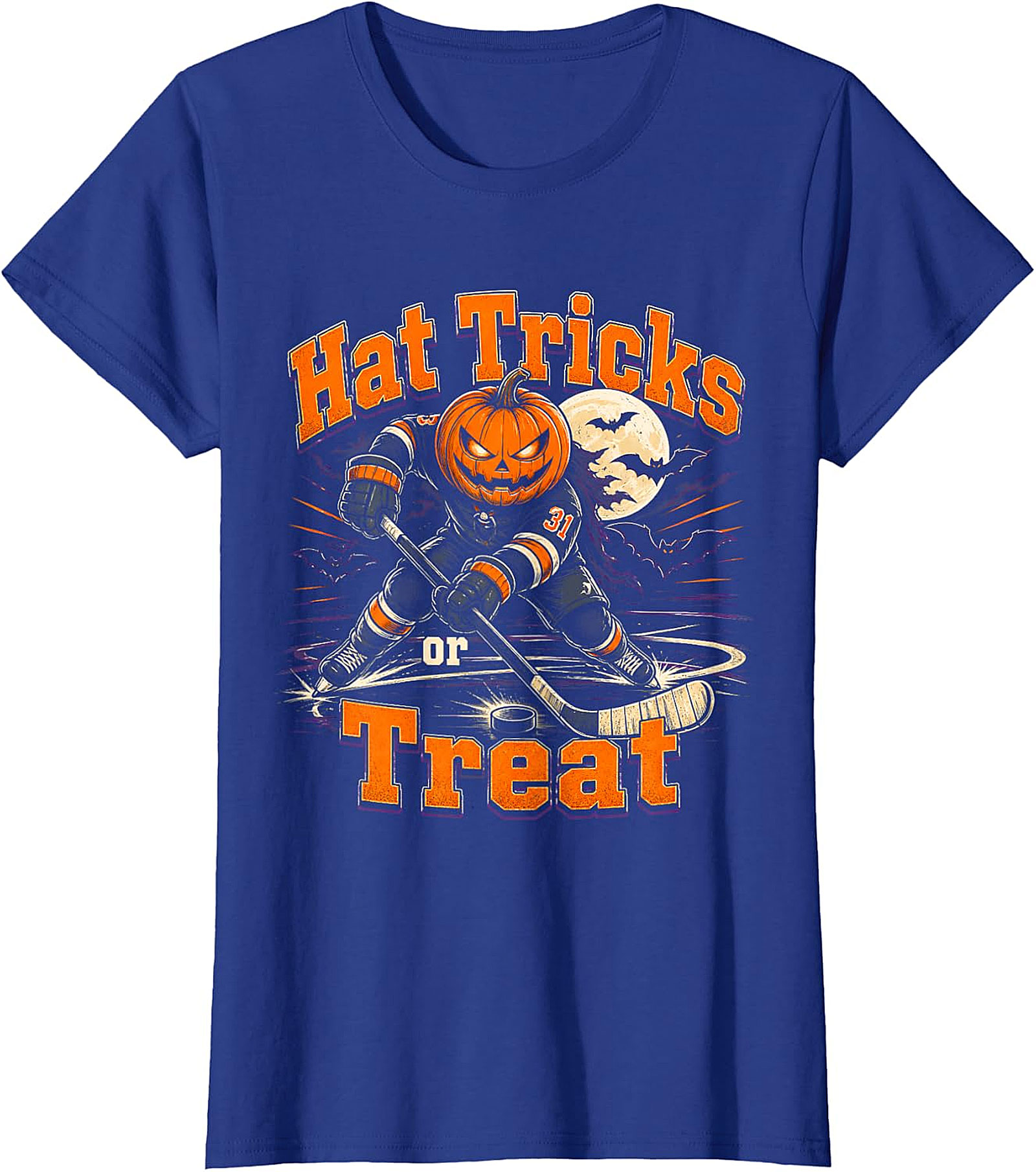  Hat Tricks or Treat Hockey Pumpkin Halloween T-Shirt