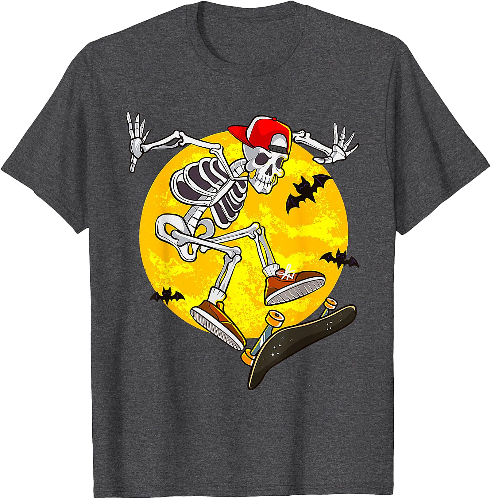Skater Skeleton Halloween Graphic Tee | Spooky Full Moon Shirt