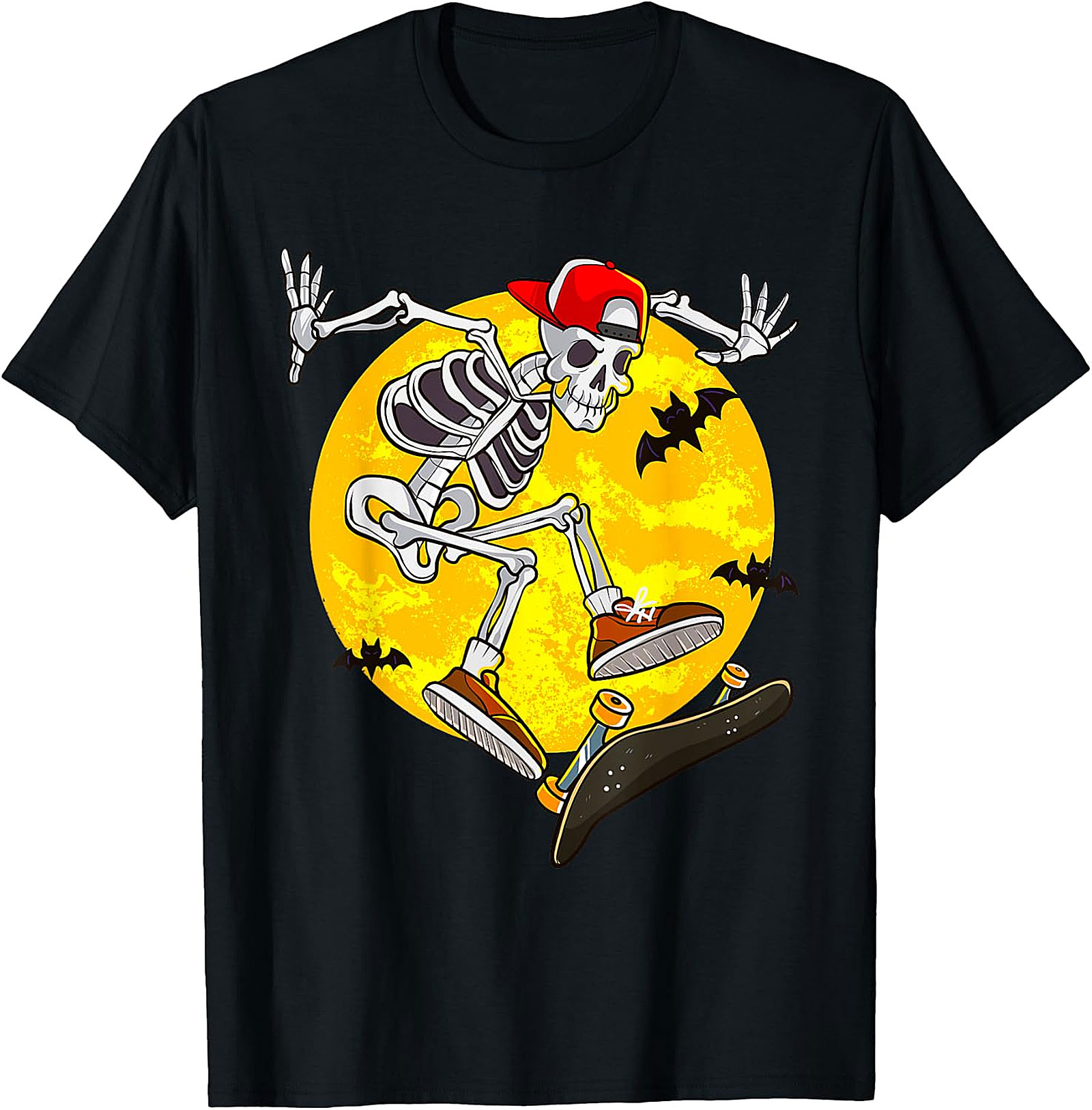 Skater Skeleton Halloween Graphic Tee | Spooky Full Moon Shirt