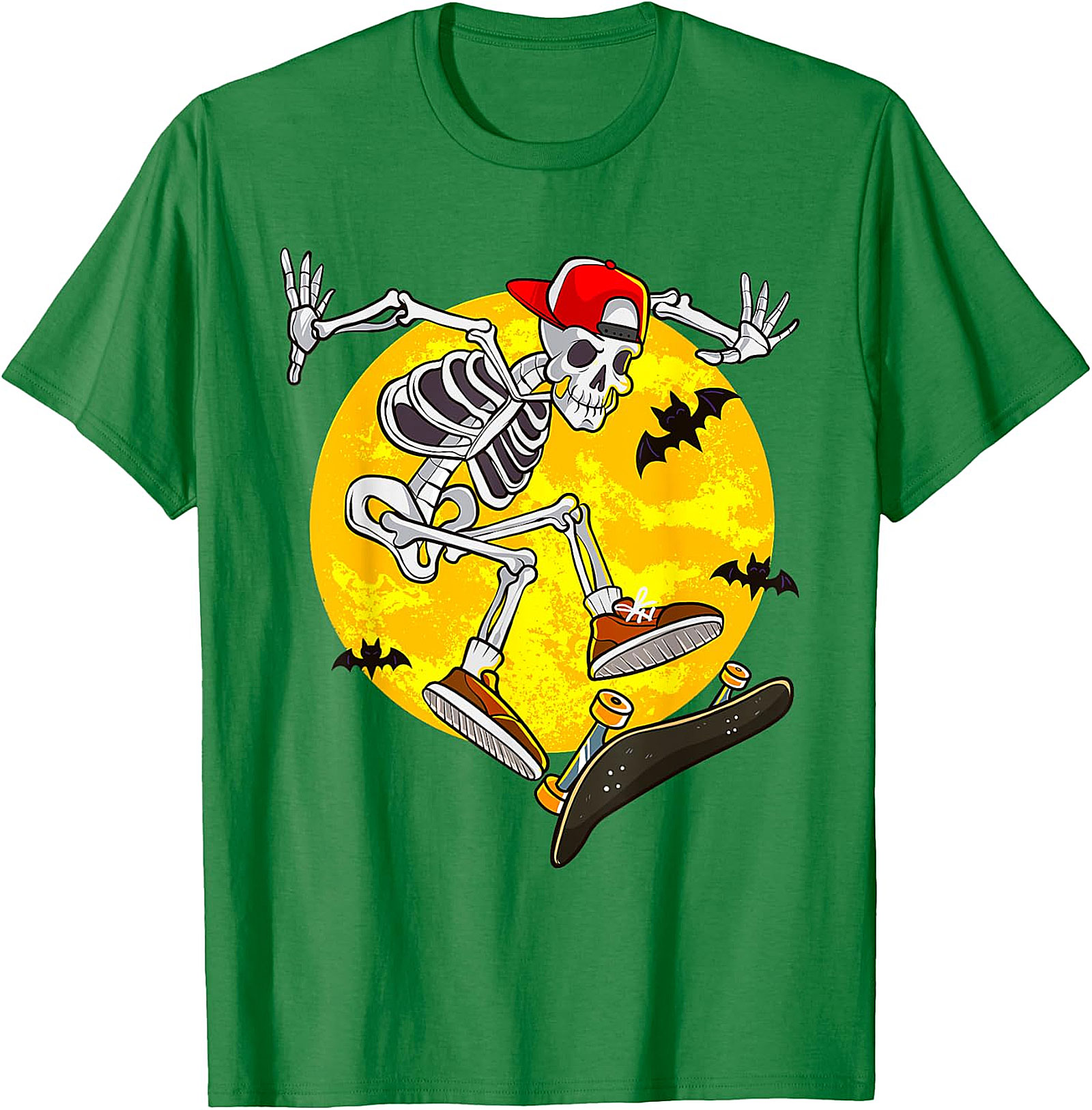 Skater Skeleton Halloween Graphic Tee | Spooky Full Moon Shirt