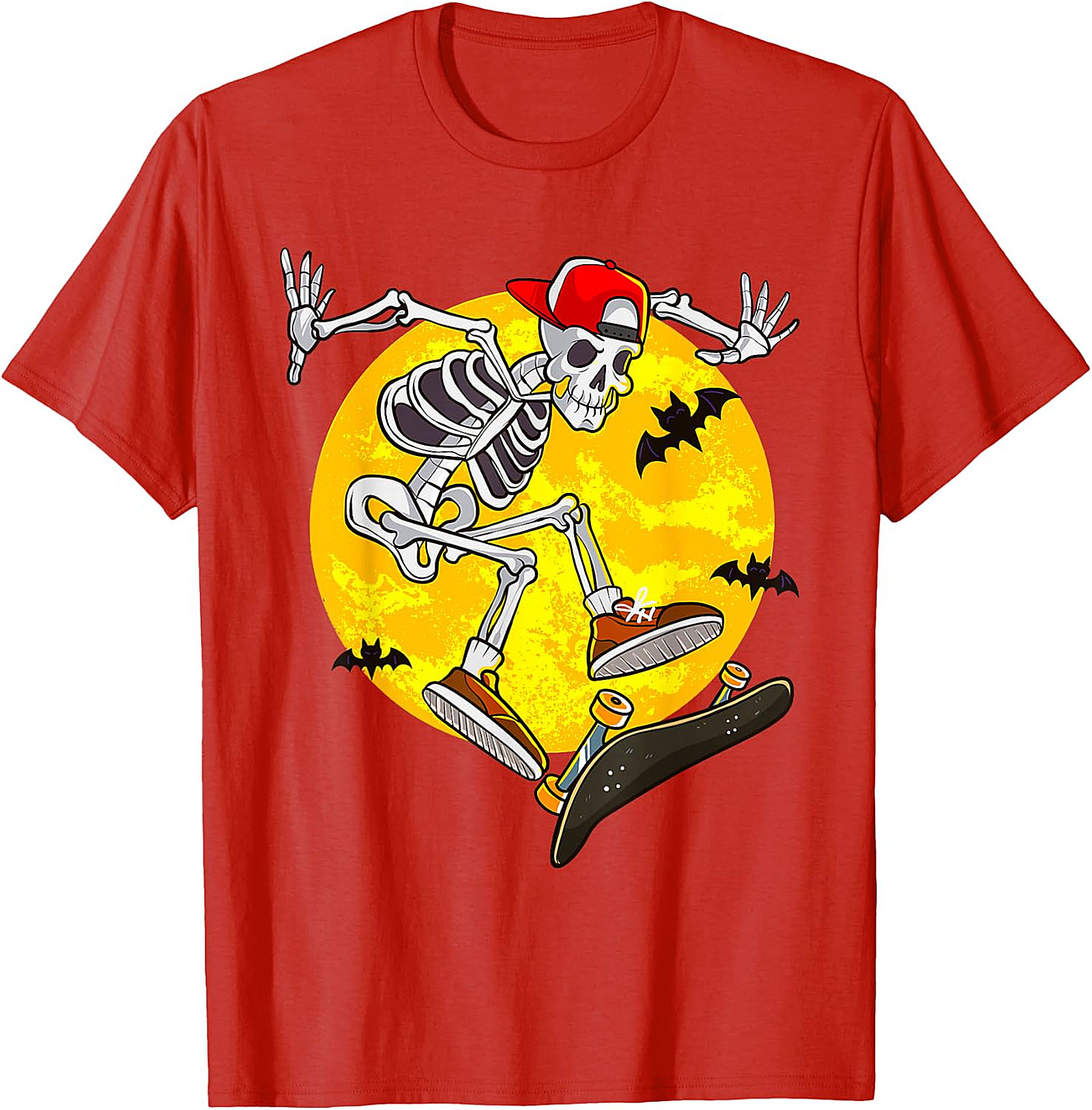 Skater Skeleton Halloween Graphic Tee | Spooky Full Moon Shirt