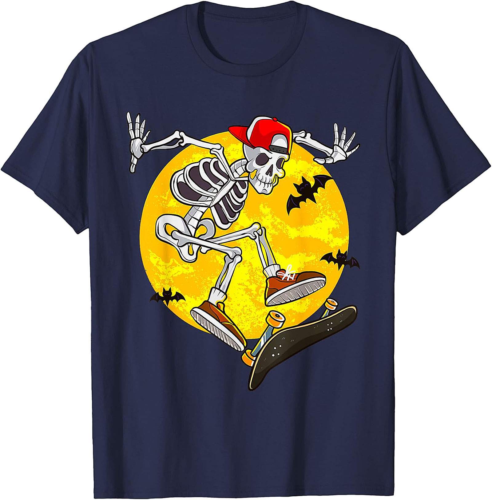 Skater Skeleton Halloween Graphic Tee | Spooky Full Moon Shirt
