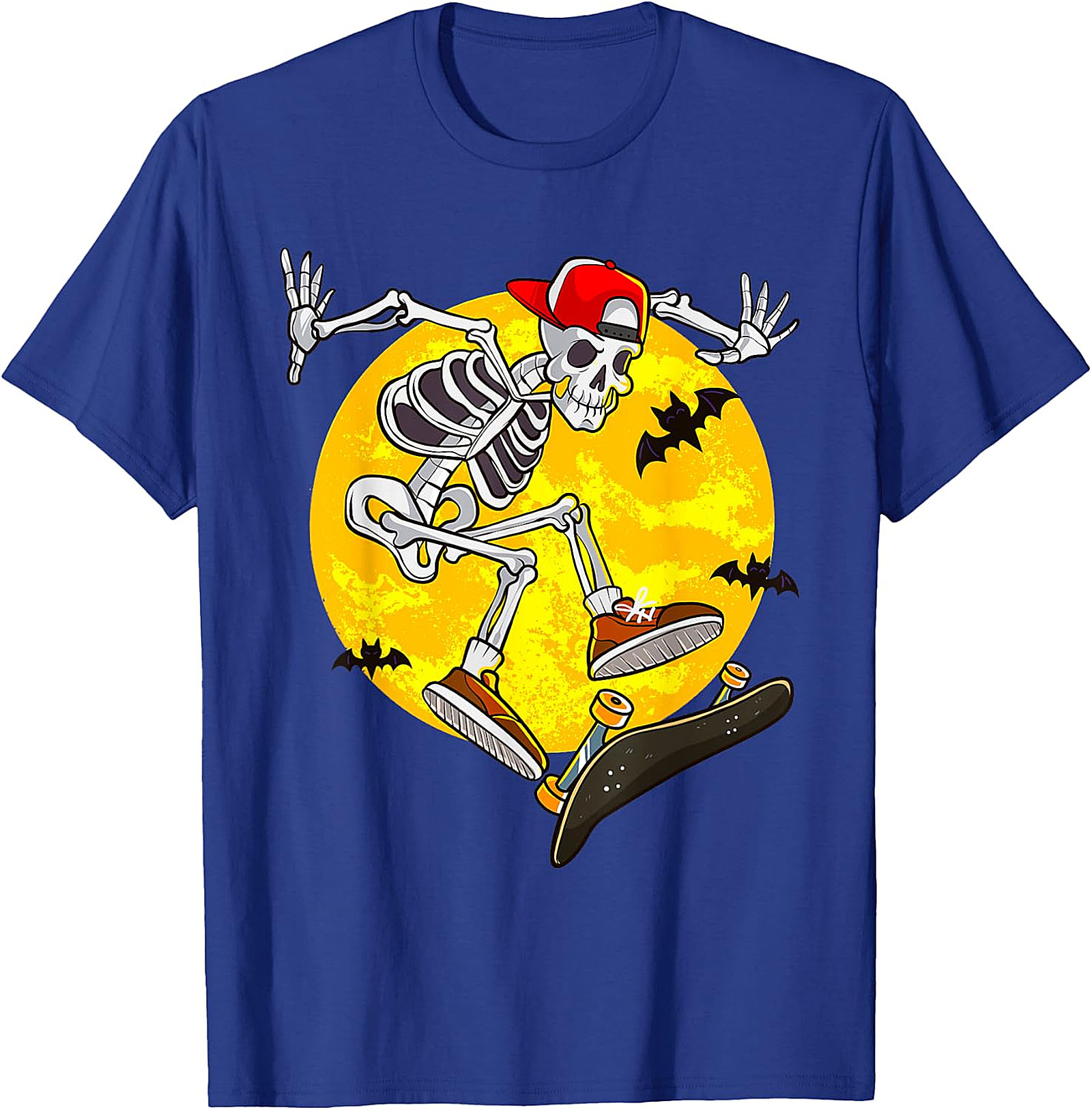 Skater Skeleton Halloween Graphic Tee | Spooky Full Moon Shirt