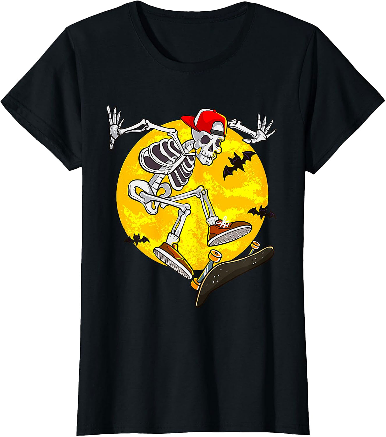 Skater Skeleton Halloween Graphic Tee | Spooky Full Moon Shirt