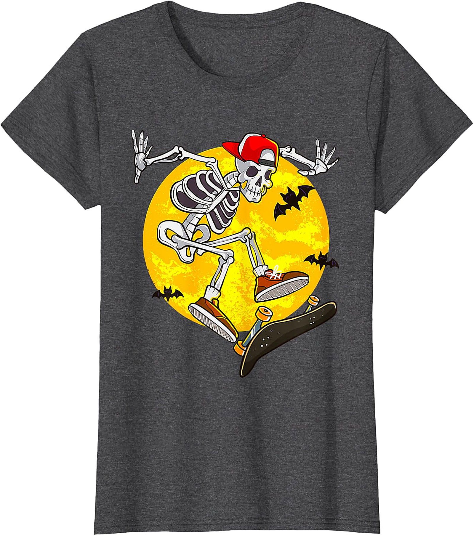 Skater Skeleton Halloween Graphic Tee | Spooky Full Moon Shirt