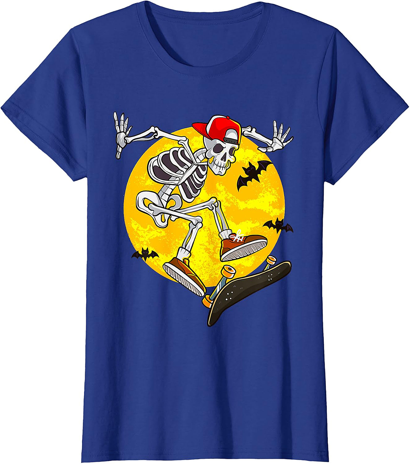 Skater Skeleton Halloween Graphic Tee | Spooky Full Moon Shirt