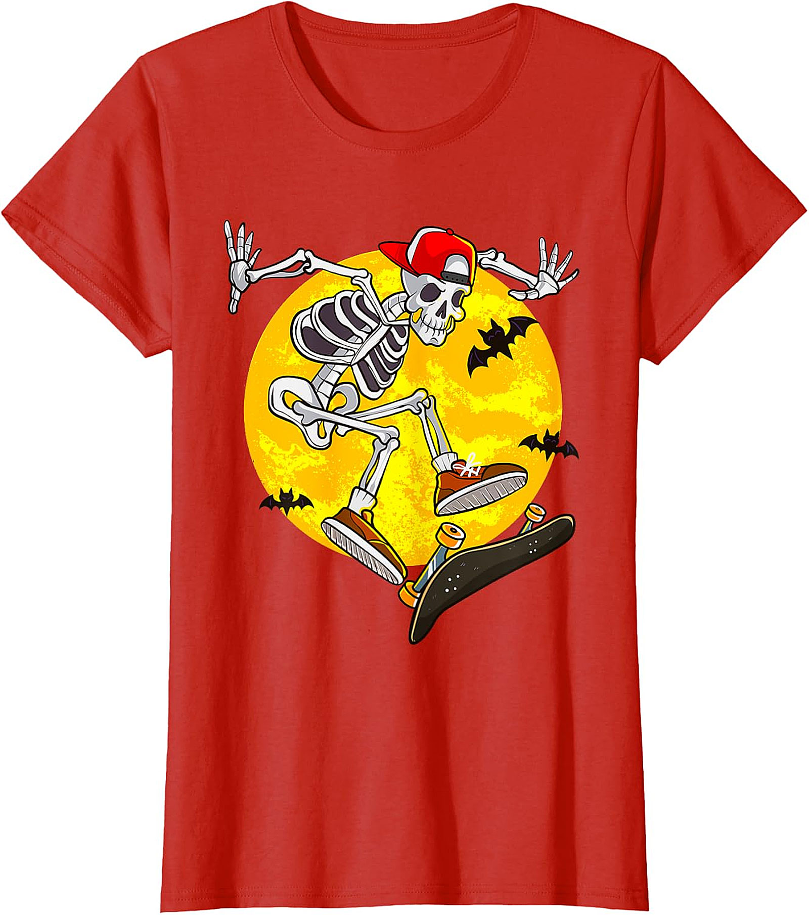 Skater Skeleton Halloween Graphic Tee | Spooky Full Moon Shirt