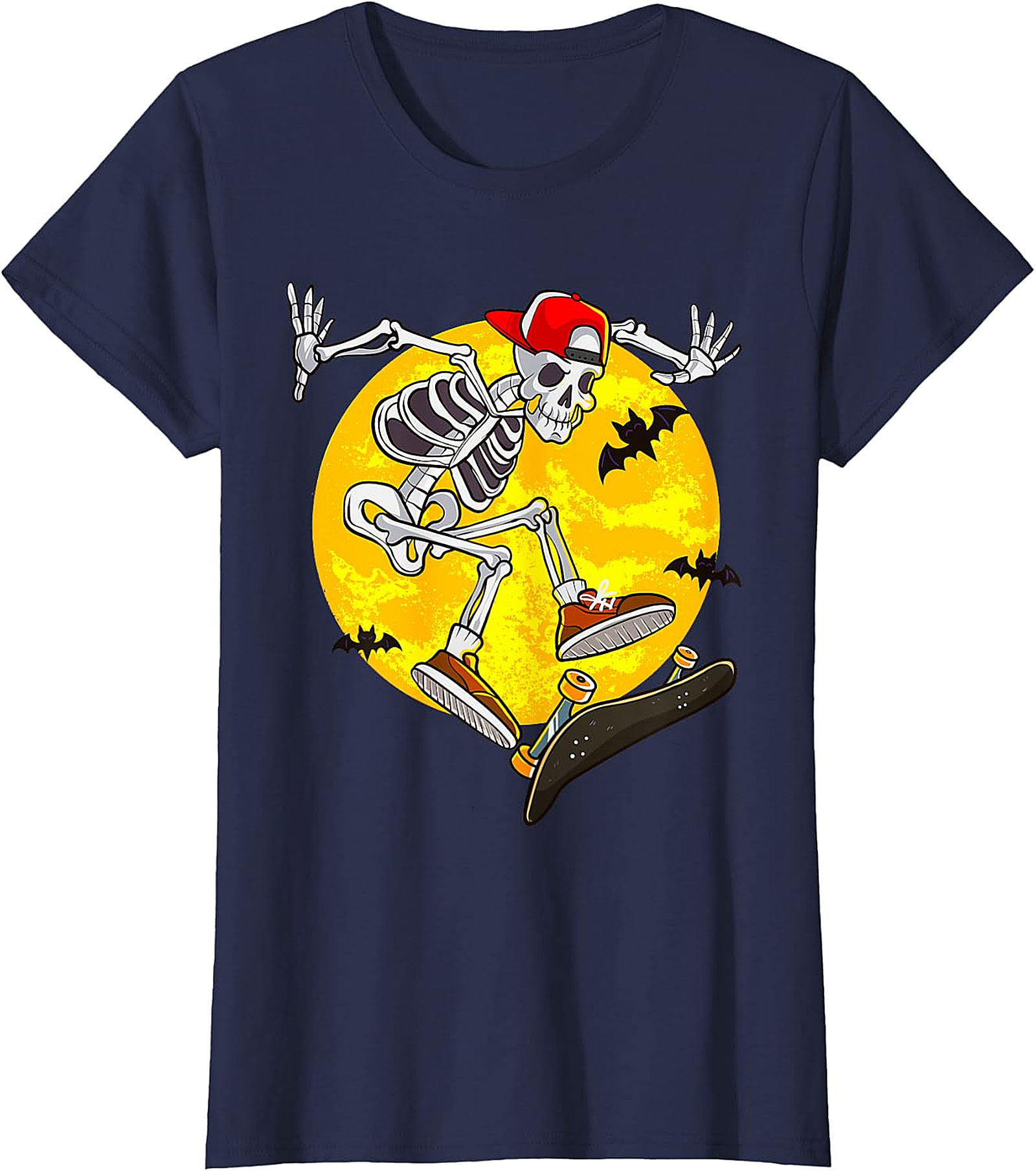 Skater Skeleton Halloween Graphic Tee | Spooky Full Moon Shirt