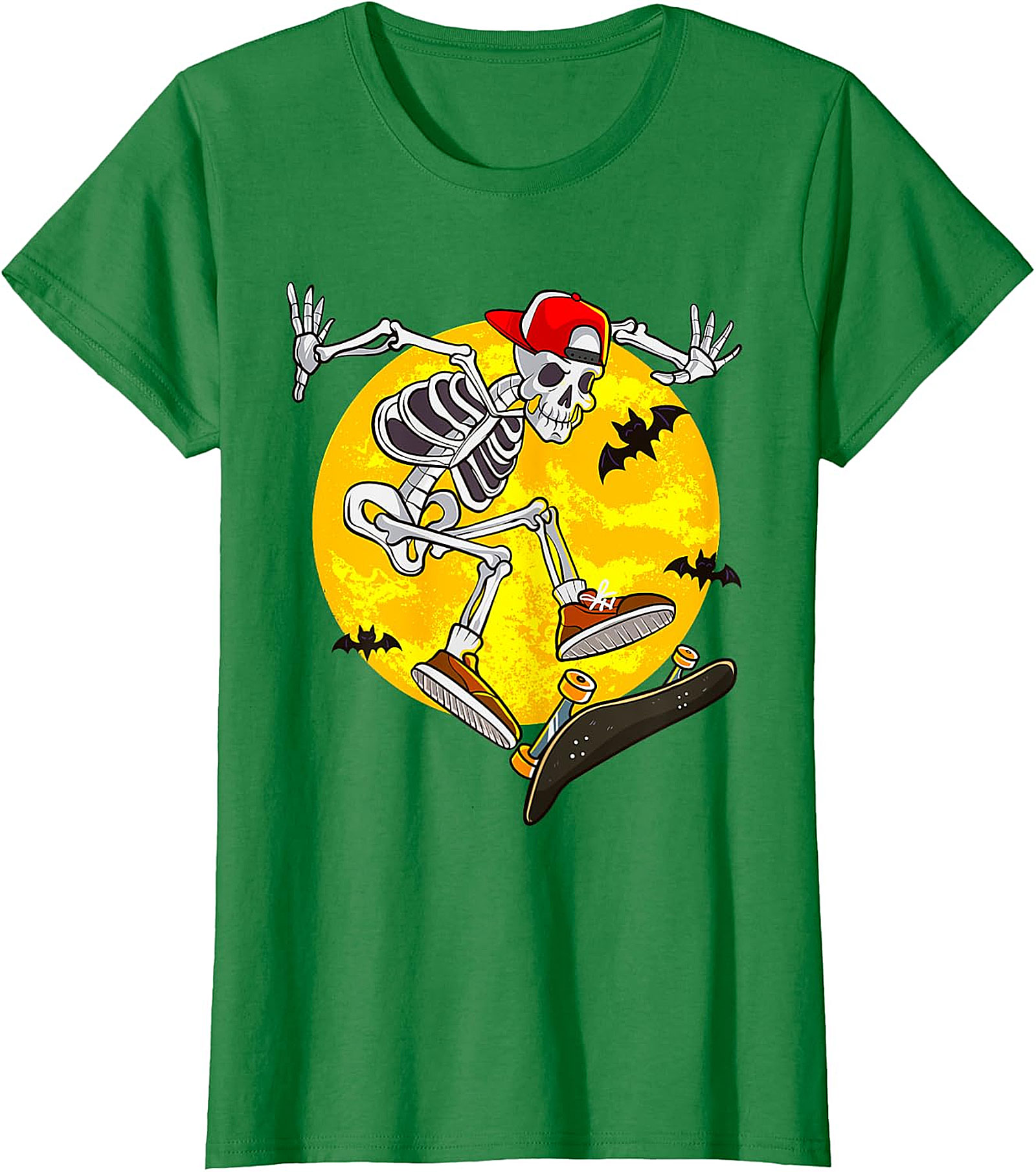 Skater Skeleton Halloween Graphic Tee | Spooky Full Moon Shirt