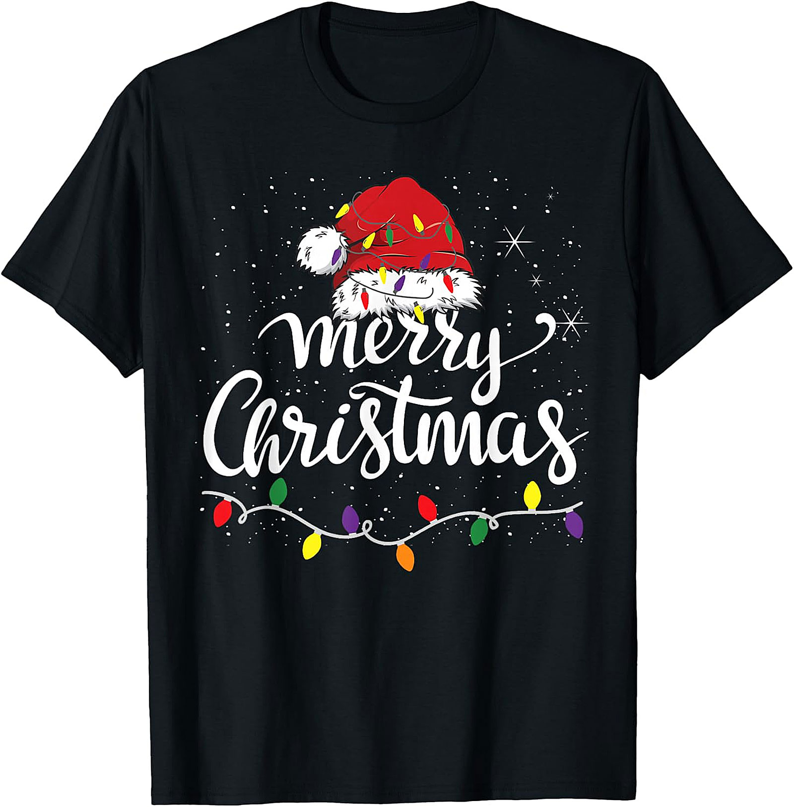 Festive Merry Christmas Santa Hat & Lights Apparel | Holiday Tee