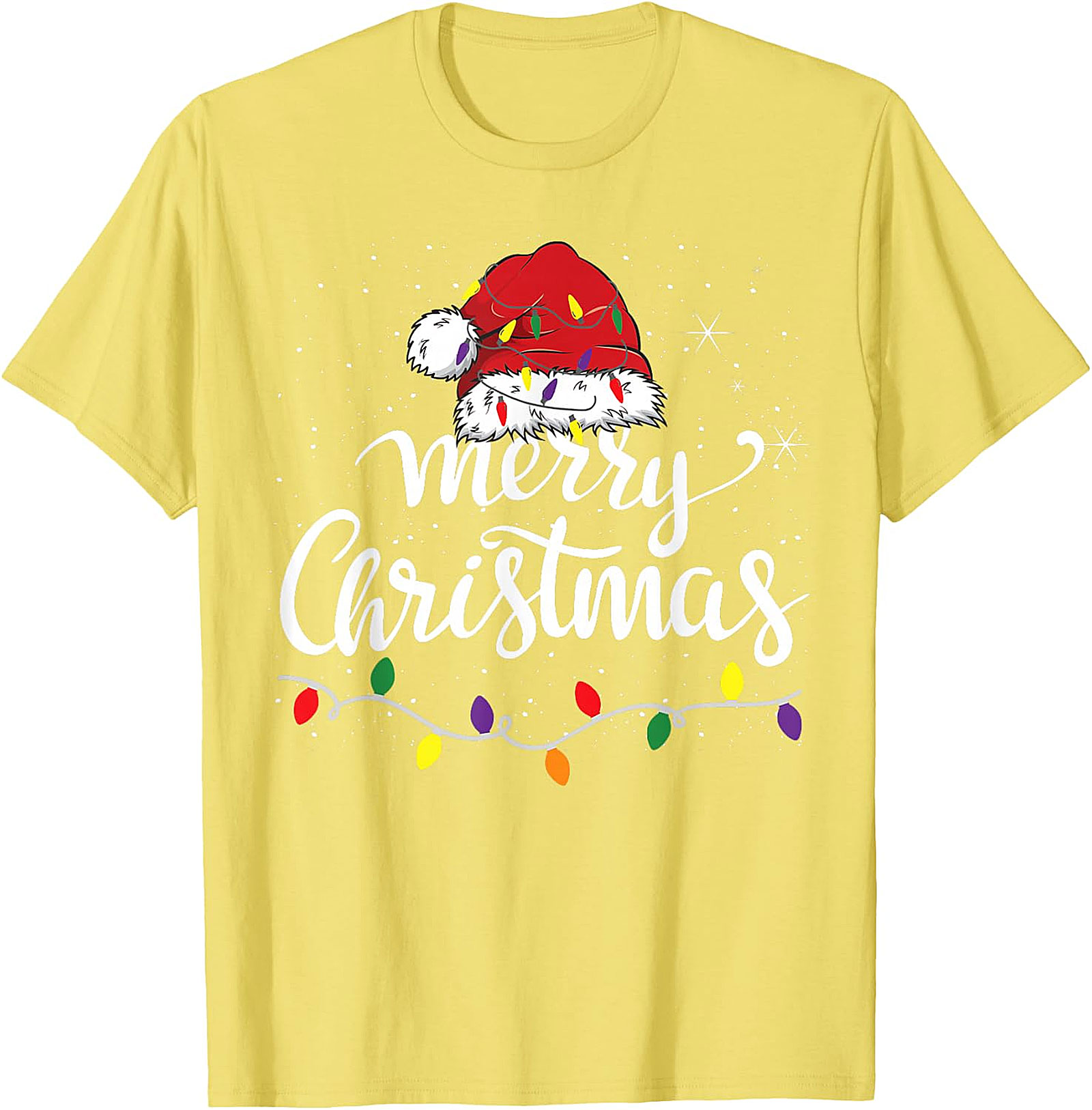 Festive Merry Christmas Santa Hat & Lights Apparel | Holiday Tee