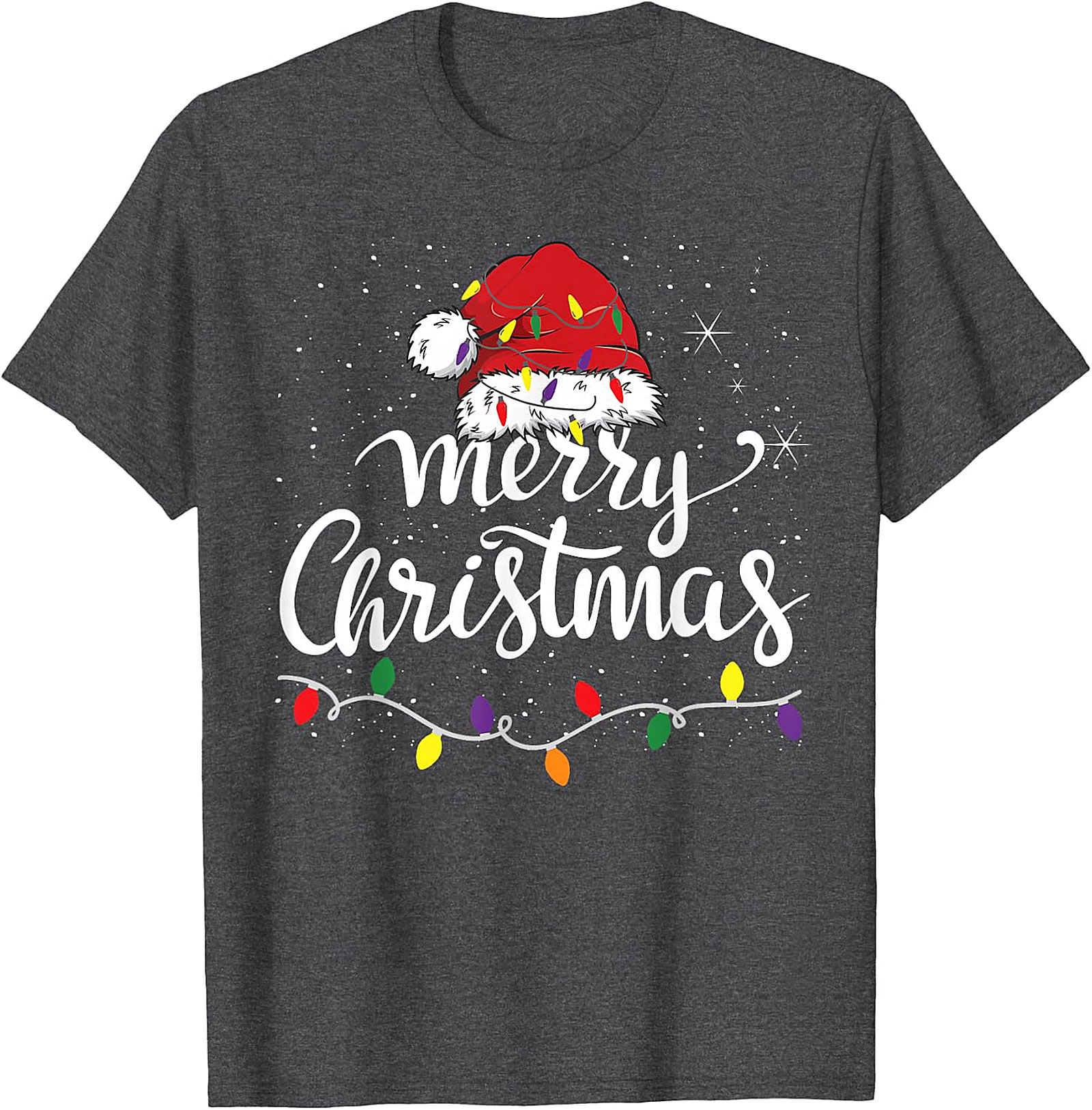 Festive Merry Christmas Santa Hat & Lights Apparel | Holiday Tee
