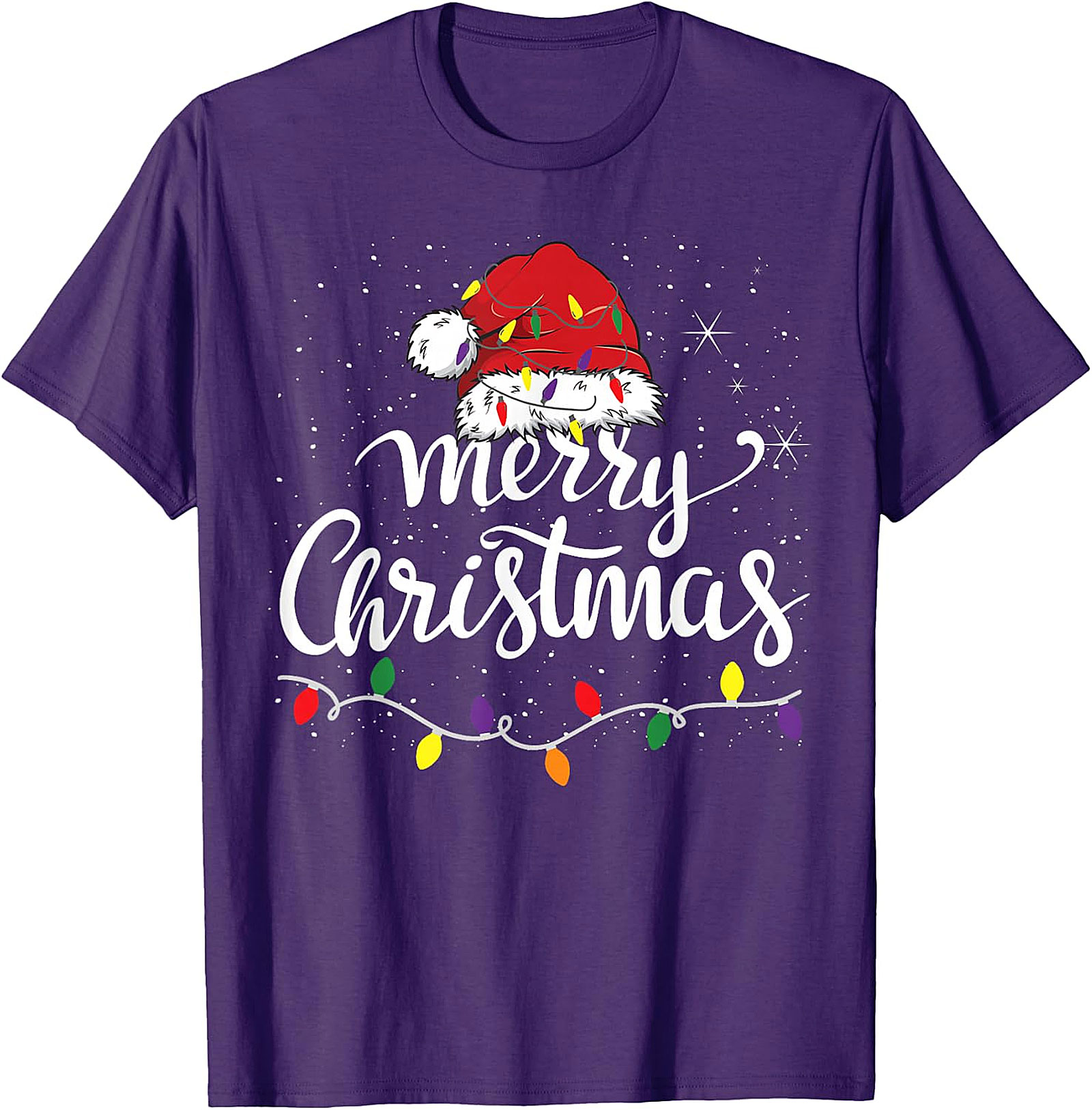 Festive Merry Christmas Santa Hat & Lights Apparel | Holiday Tee