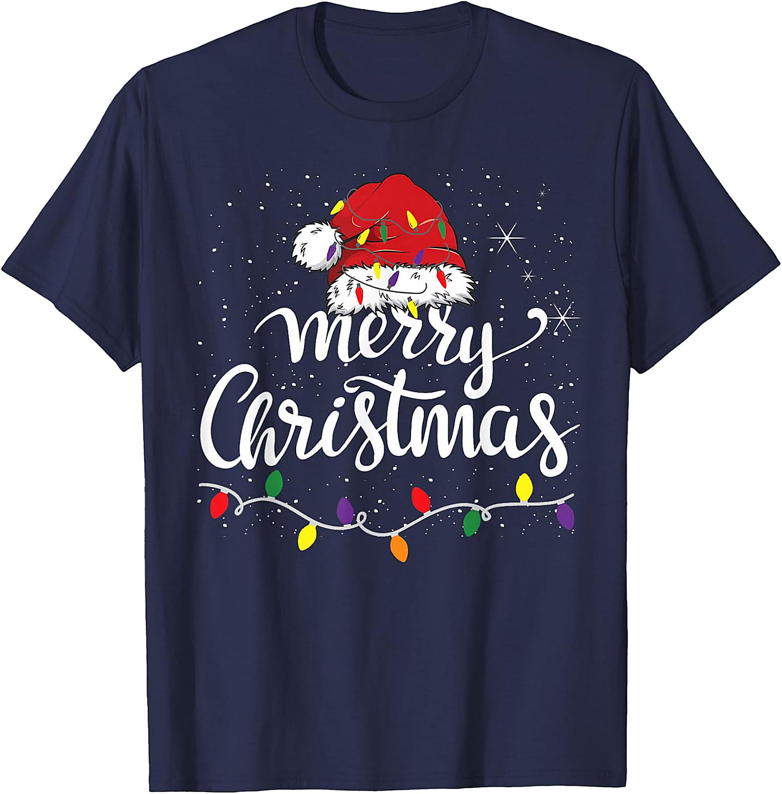 Festive Merry Christmas Santa Hat & Lights Apparel | Holiday Tee