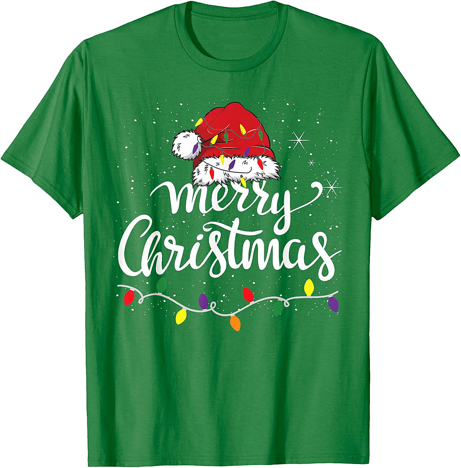 Festive Merry Christmas Santa Hat & Lights Apparel | Holiday Tee