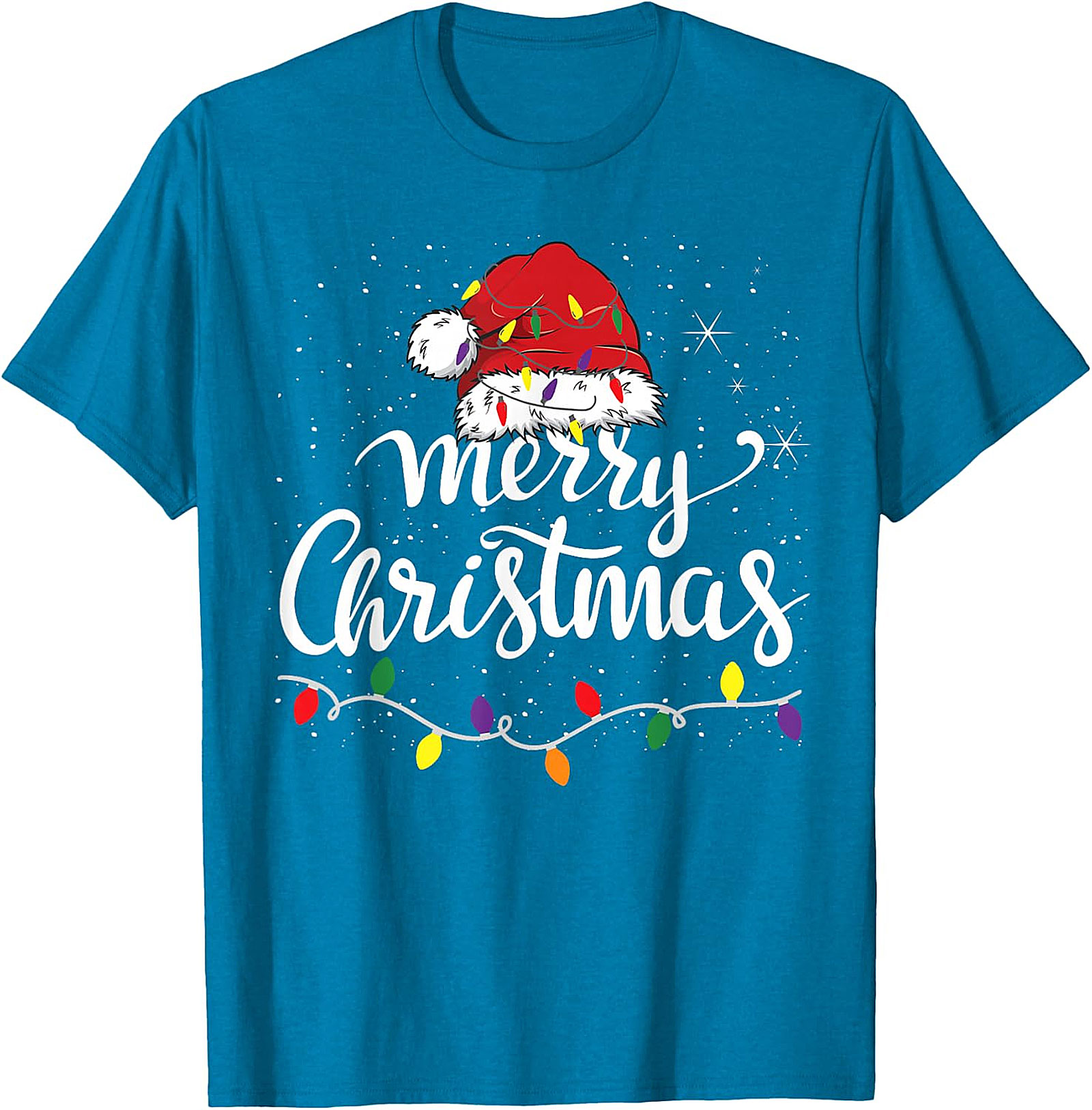 Festive Merry Christmas Santa Hat & Lights Apparel | Holiday Tee