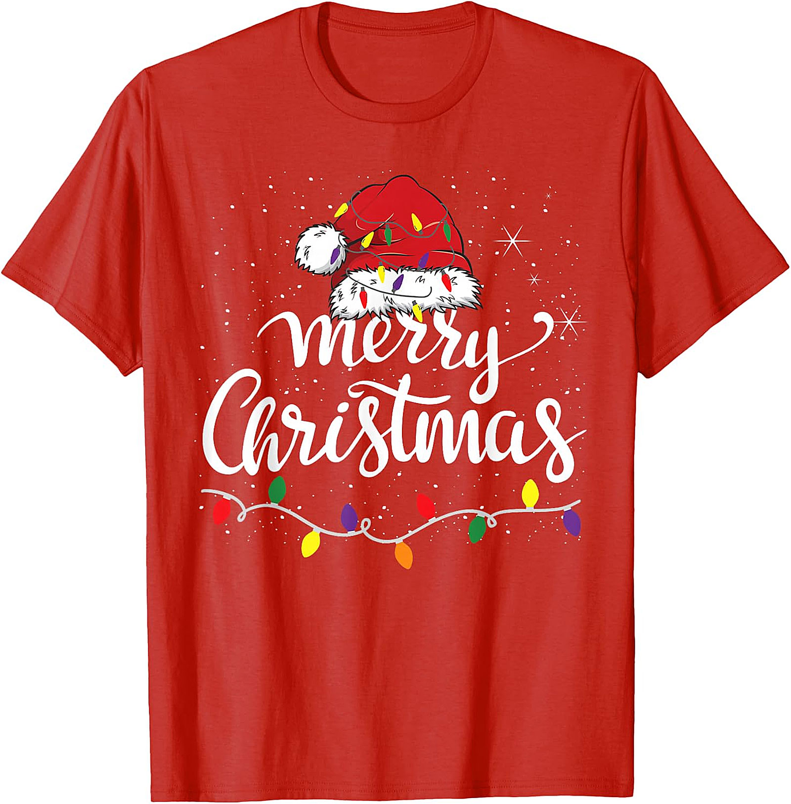Festive Merry Christmas Santa Hat & Lights Apparel | Holiday Tee