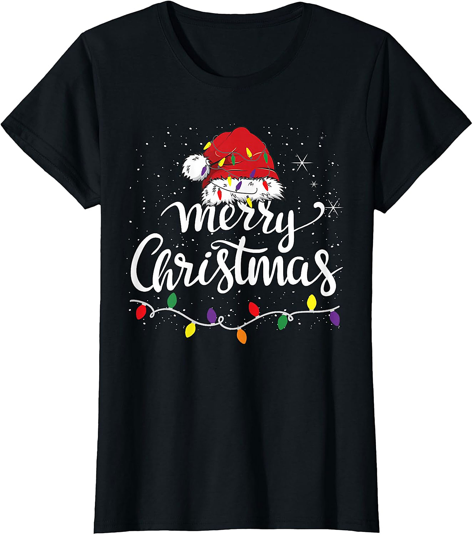 Festive Merry Christmas Santa Hat & Lights Apparel | Holiday Tee