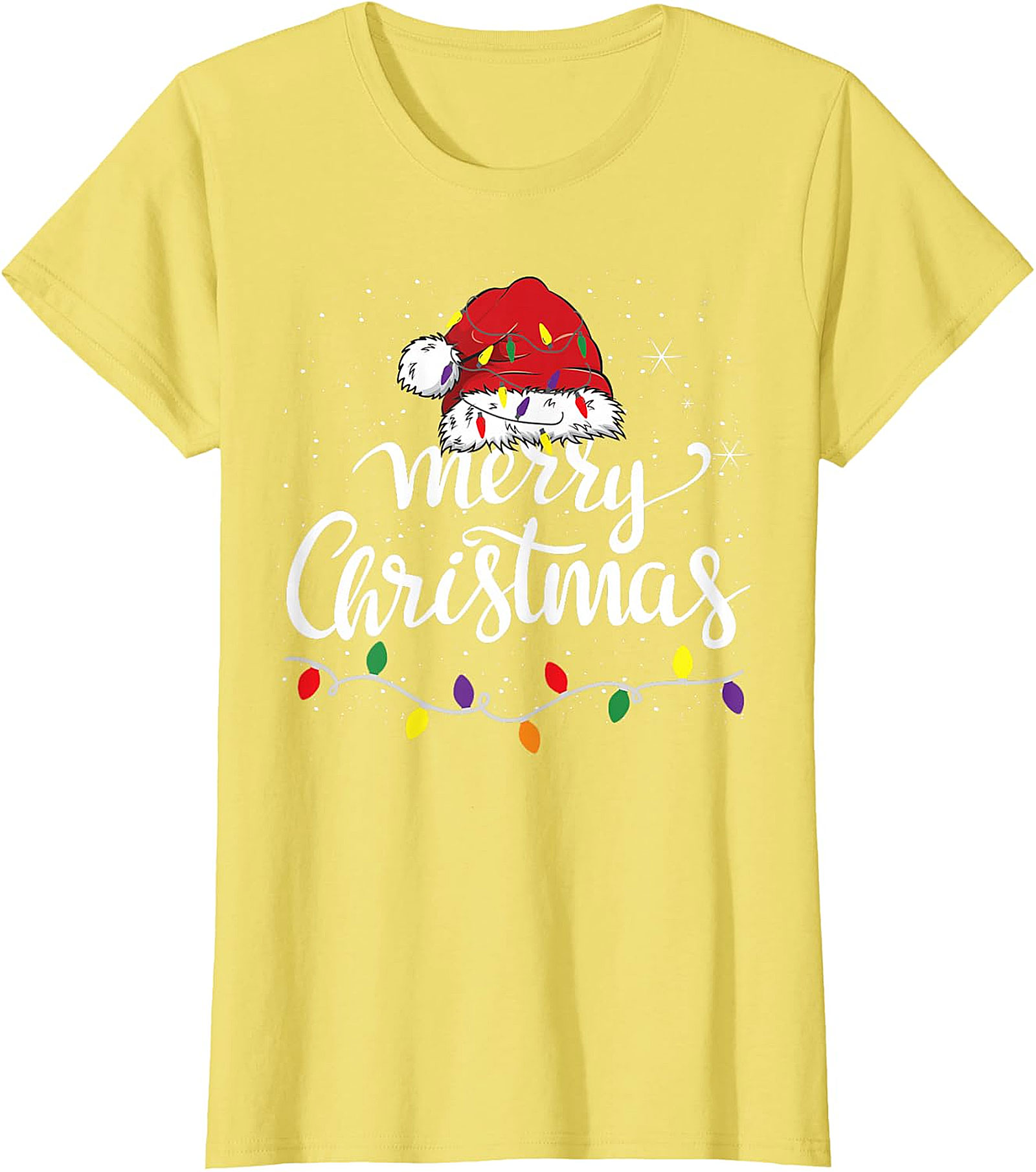 Festive Merry Christmas Santa Hat & Lights Apparel | Holiday Tee