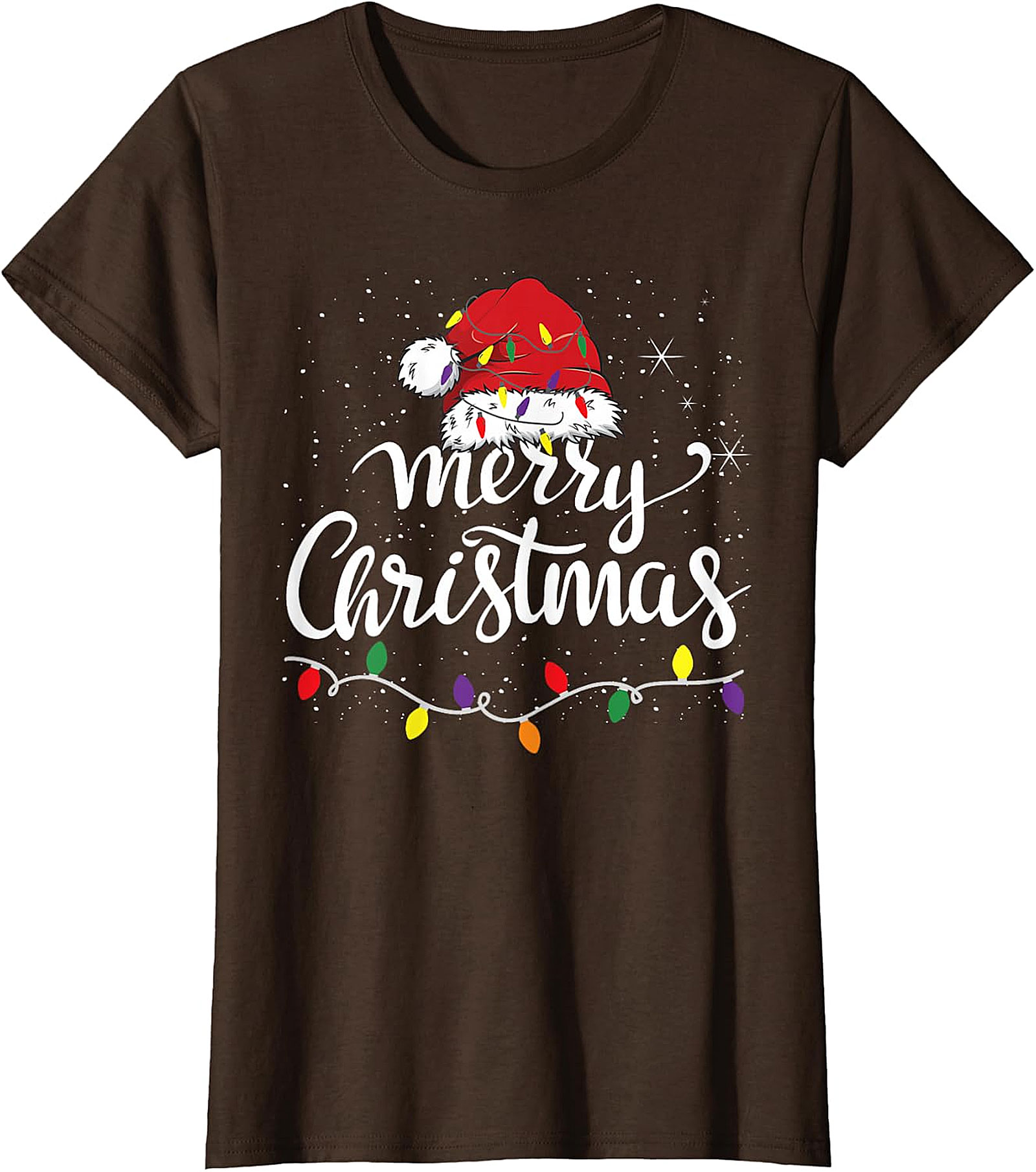 Festive Merry Christmas Santa Hat & Lights Apparel | Holiday Tee