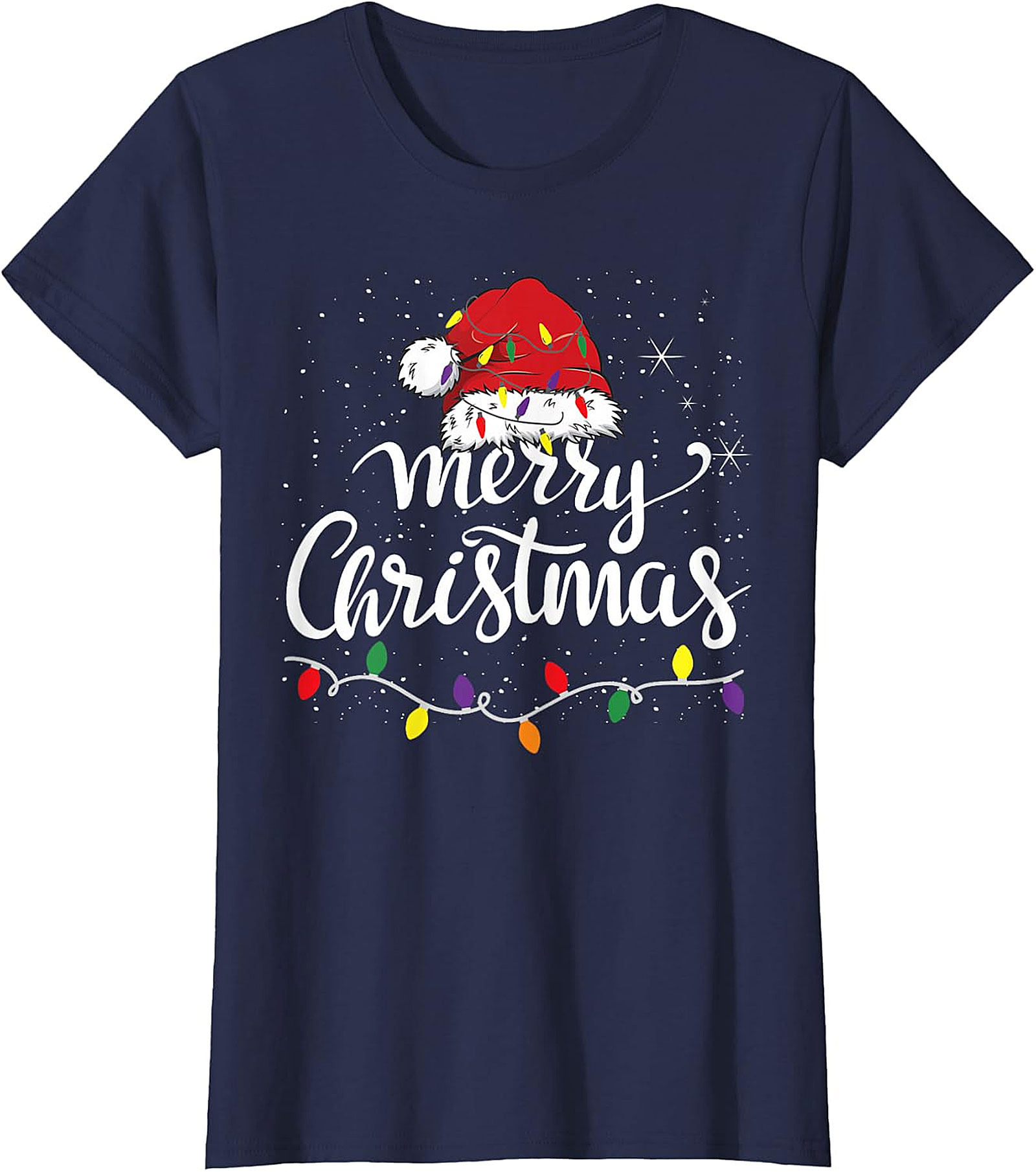 Festive Merry Christmas Santa Hat & Lights Apparel | Holiday Tee