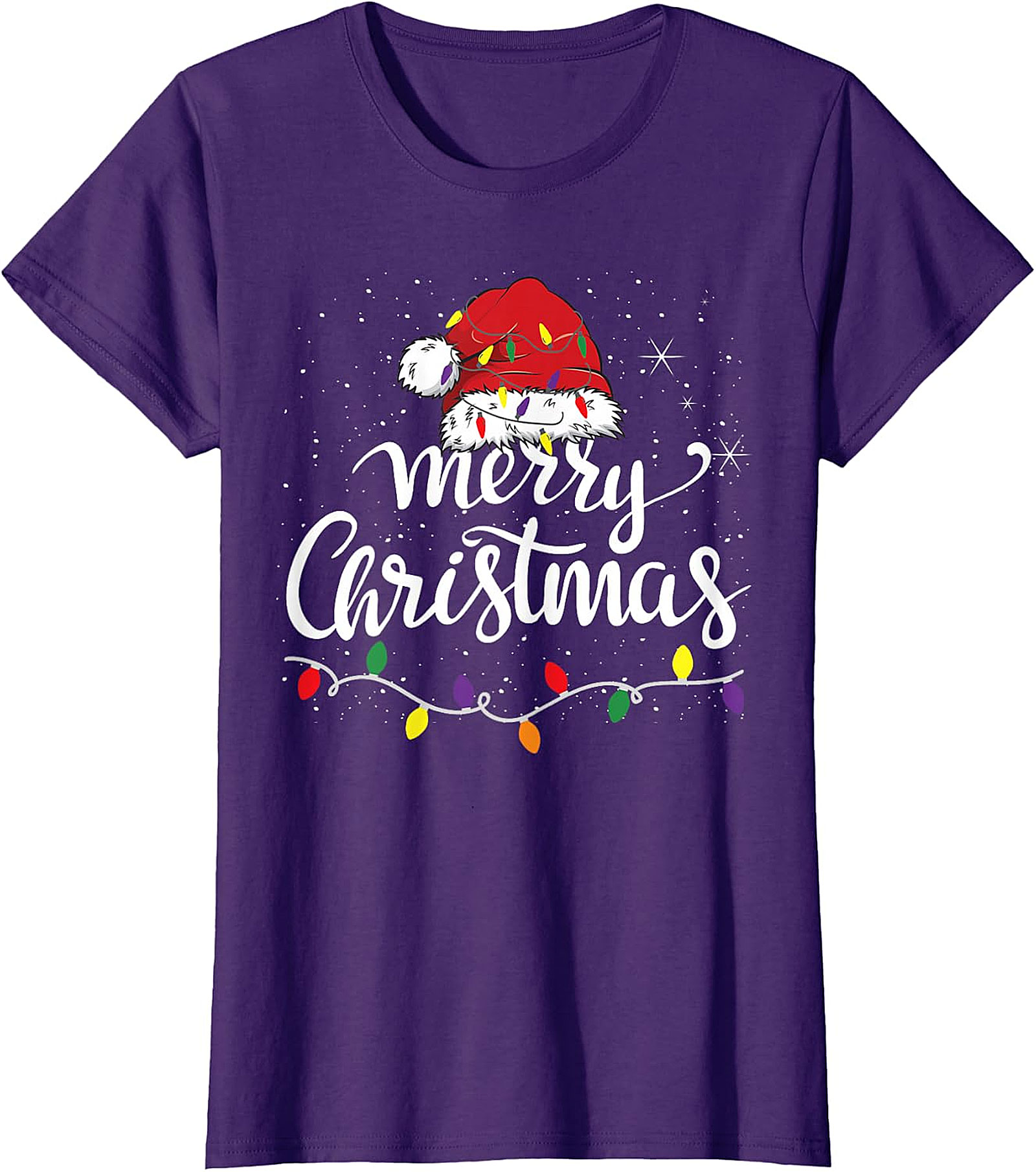 Festive Merry Christmas Santa Hat & Lights Apparel | Holiday Tee