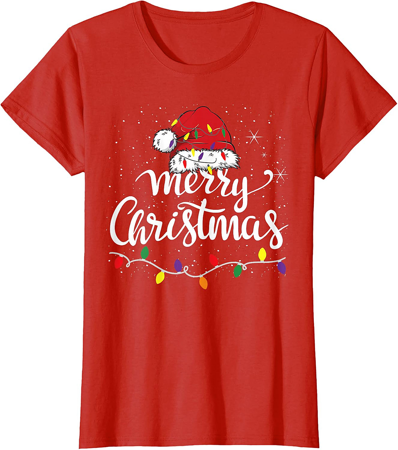 Festive Merry Christmas Santa Hat & Lights Apparel | Holiday Tee