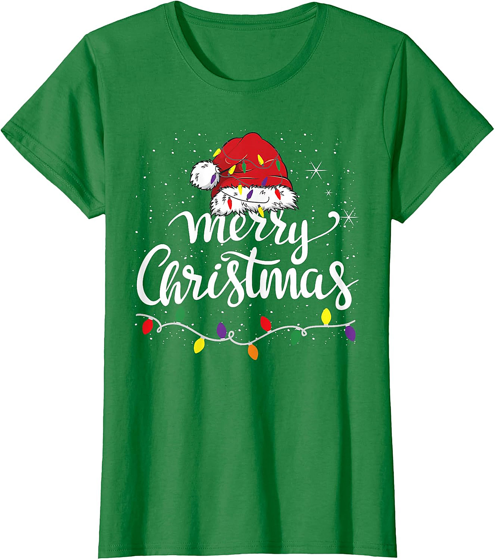 Festive Merry Christmas Santa Hat & Lights Apparel | Holiday Tee