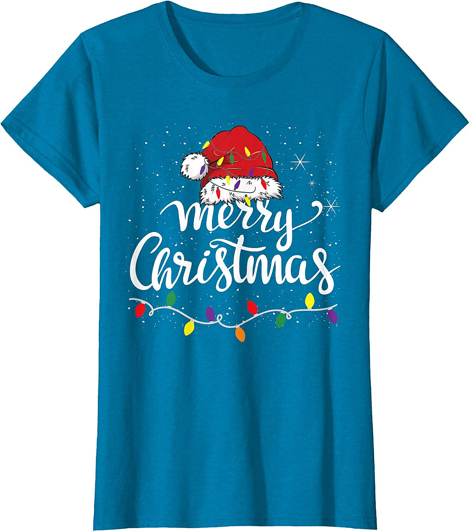 Festive Merry Christmas Santa Hat & Lights Apparel | Holiday Tee