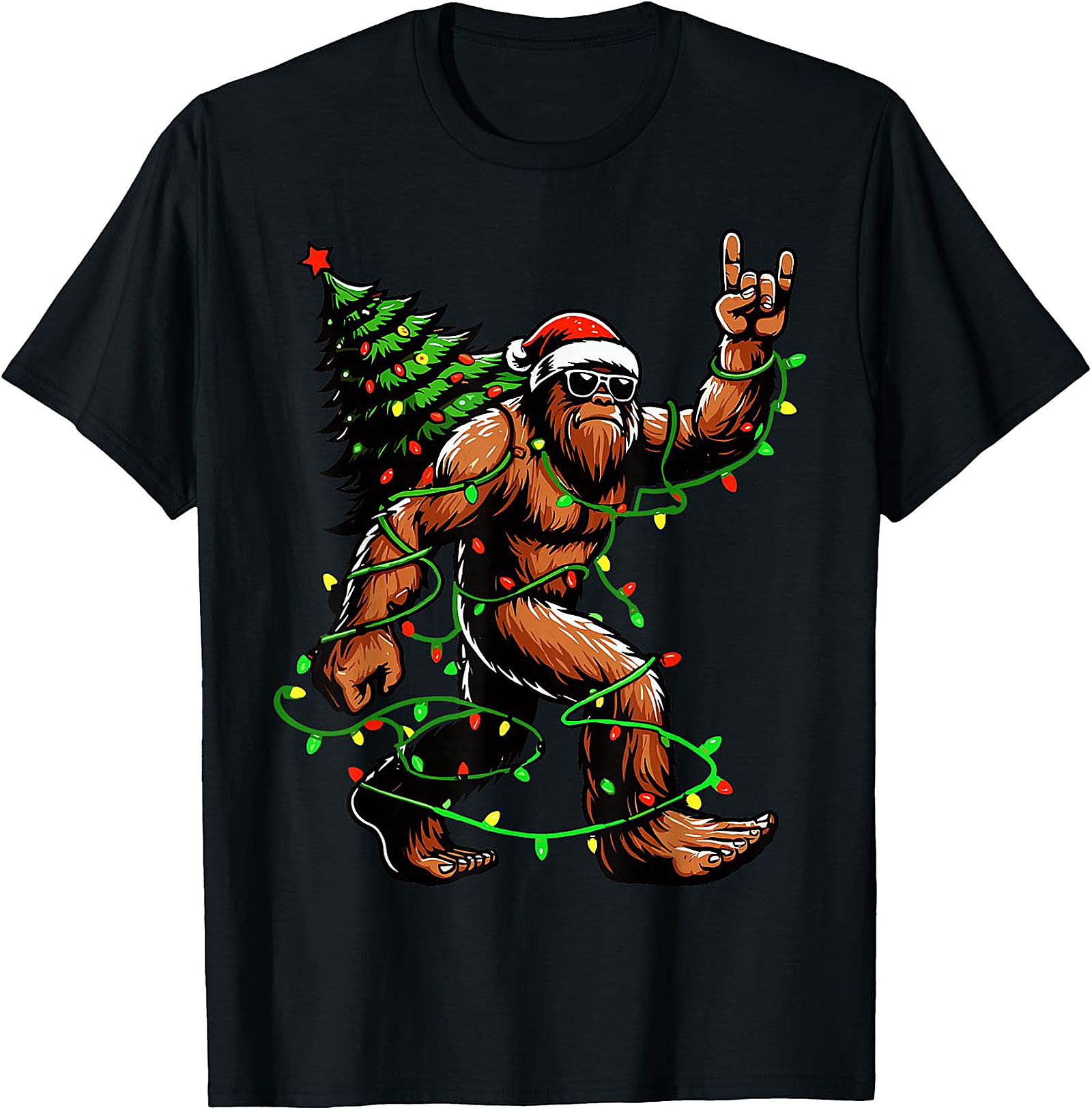 Bigfoot Rock & Roll Christmas T-Shirt | Sasquatch Holiday Tee