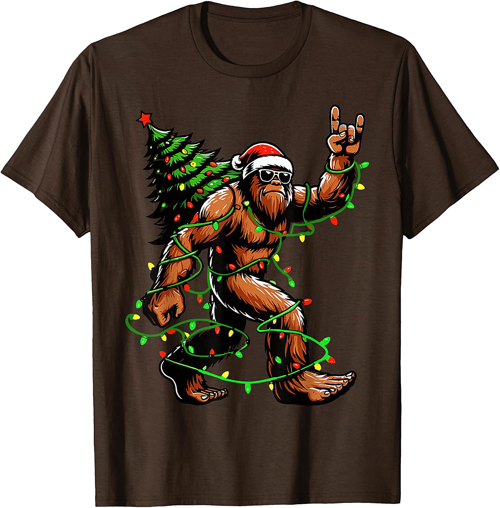  Bigfoot Rock & Roll Christmas T-Shirt | Sasquatch Holiday Tee