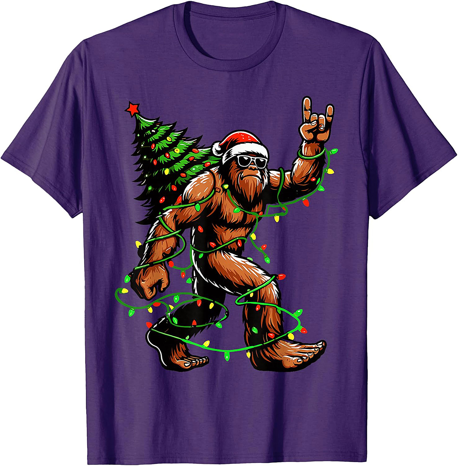  Bigfoot Rock & Roll Christmas T-Shirt | Sasquatch Holiday Tee