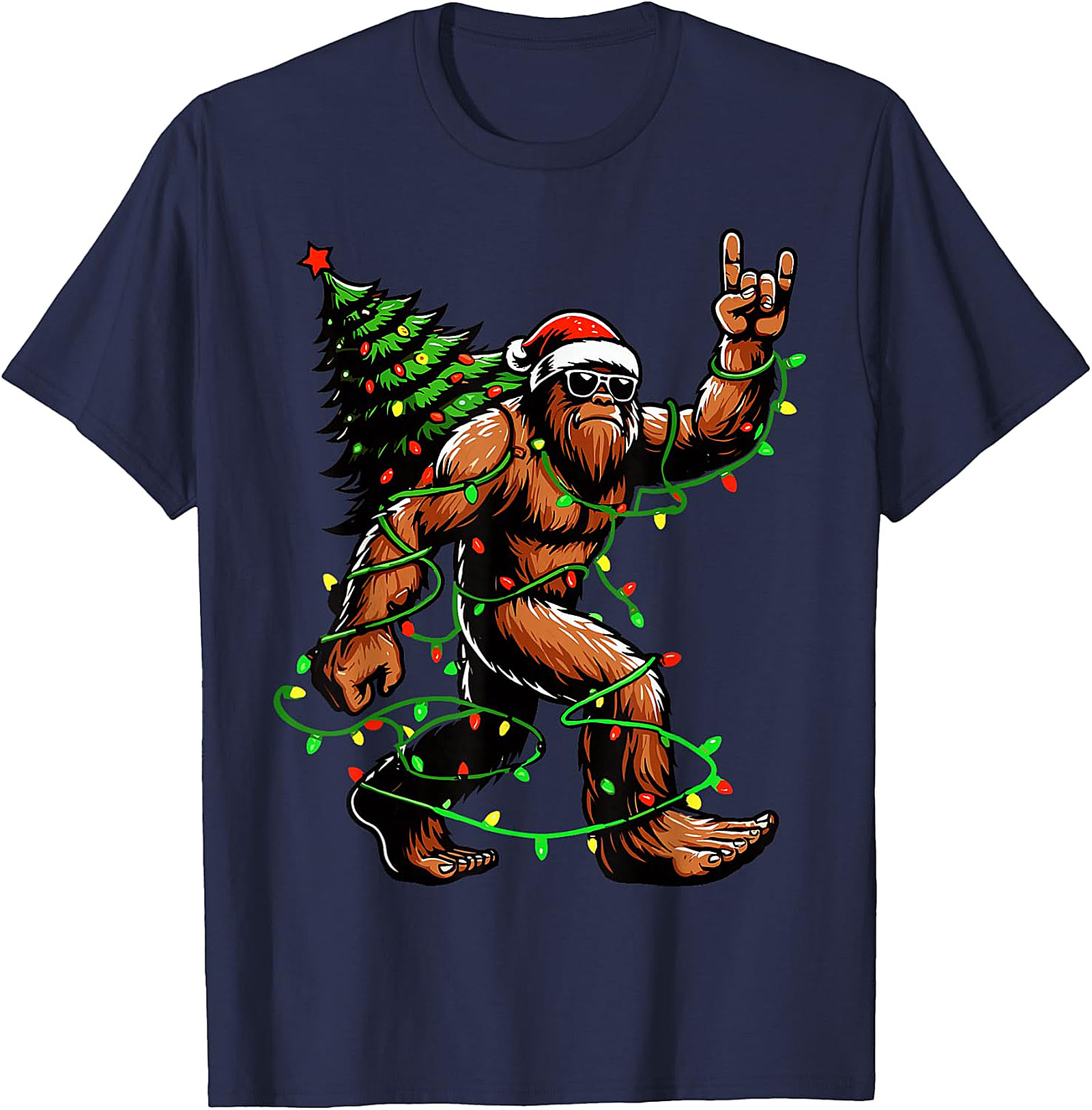  Bigfoot Rock & Roll Christmas T-Shirt | Sasquatch Holiday Tee