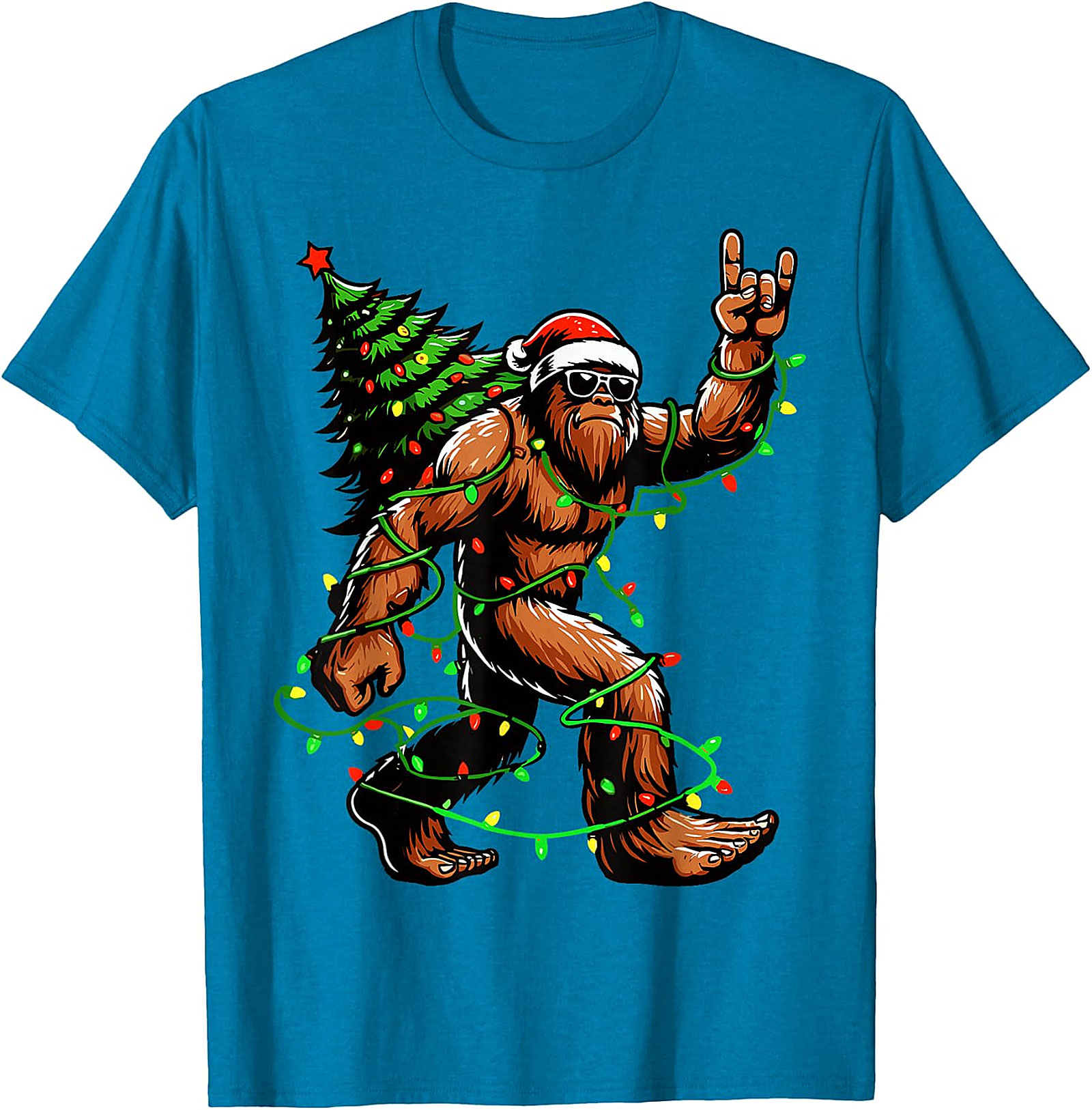  Bigfoot Rock & Roll Christmas T-Shirt | Sasquatch Holiday Tee