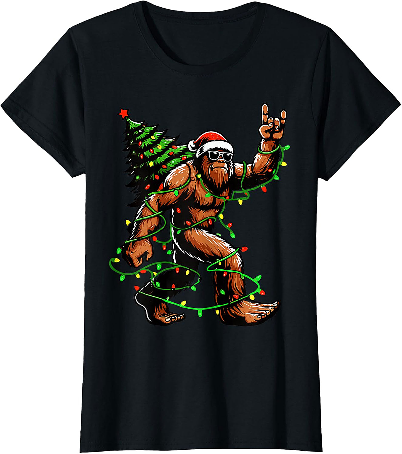  Bigfoot Rock & Roll Christmas T-Shirt | Sasquatch Holiday Tee
