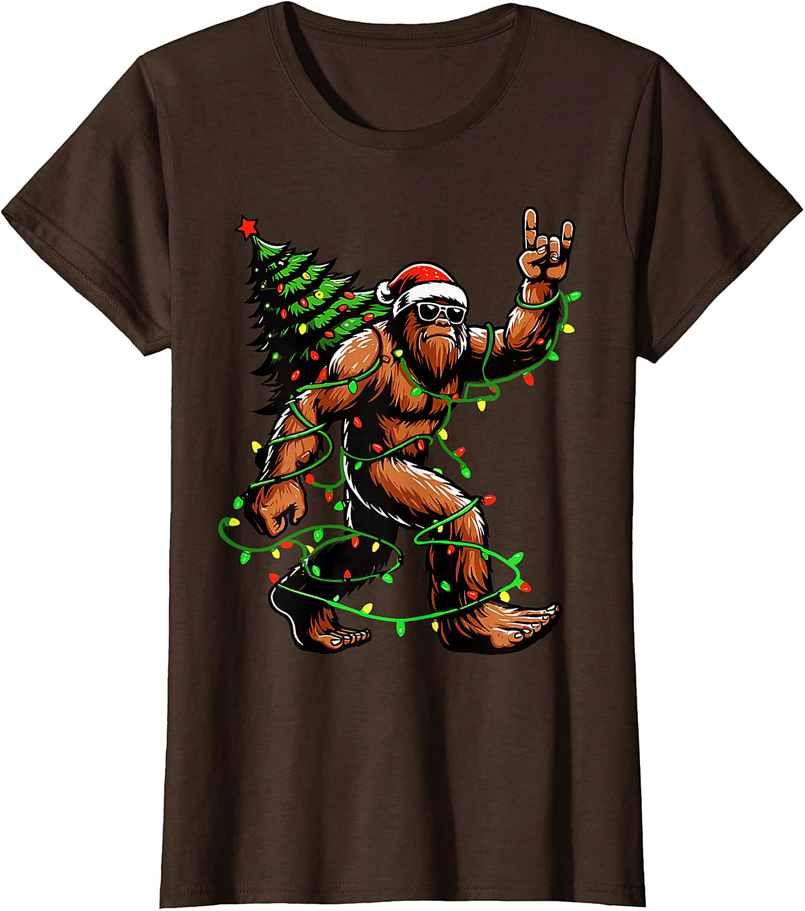  Bigfoot Rock & Roll Christmas T-Shirt | Sasquatch Holiday Tee
